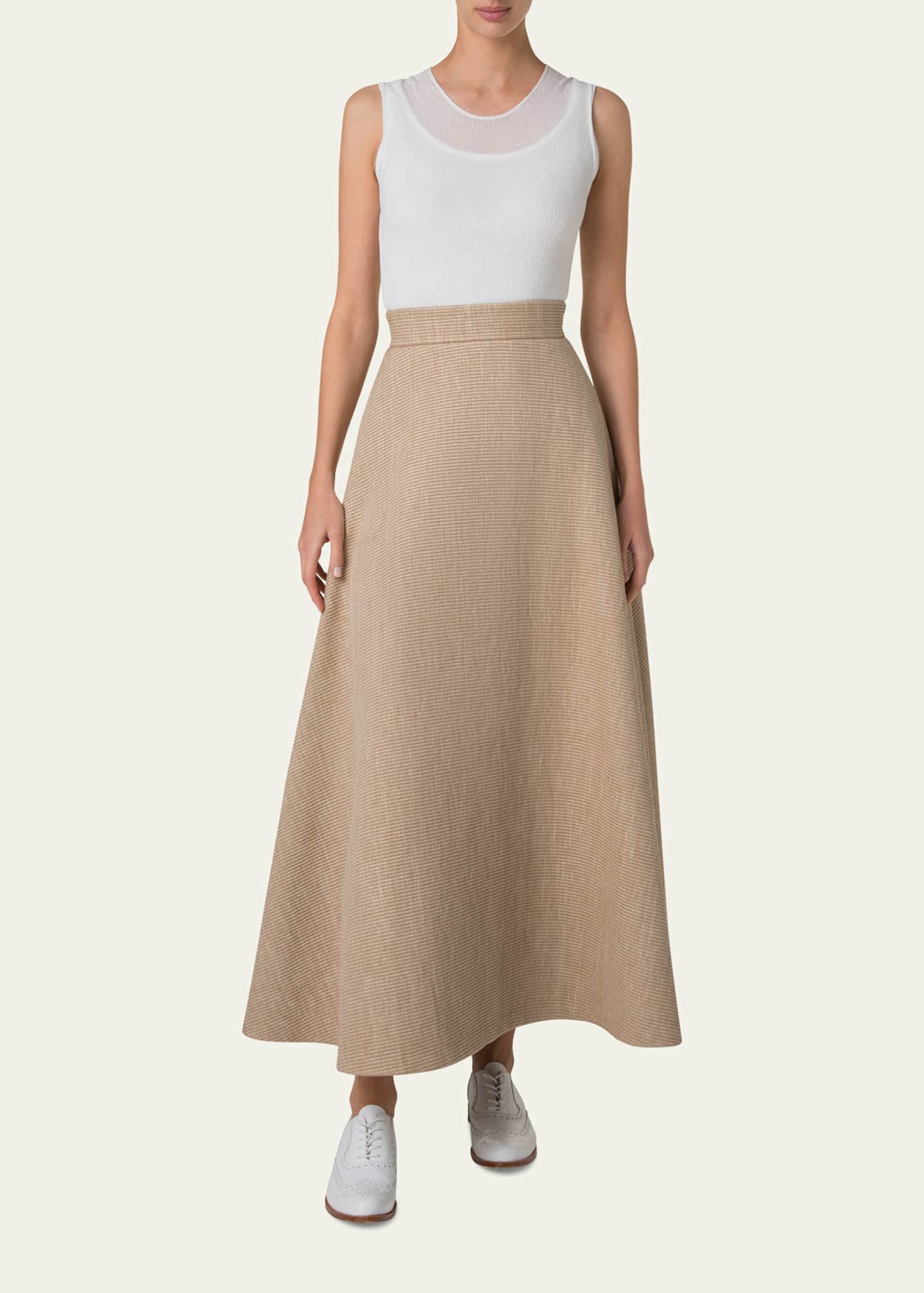 Akris Flared Raffia Leather Trim Midi Skirt Image 2 of 5