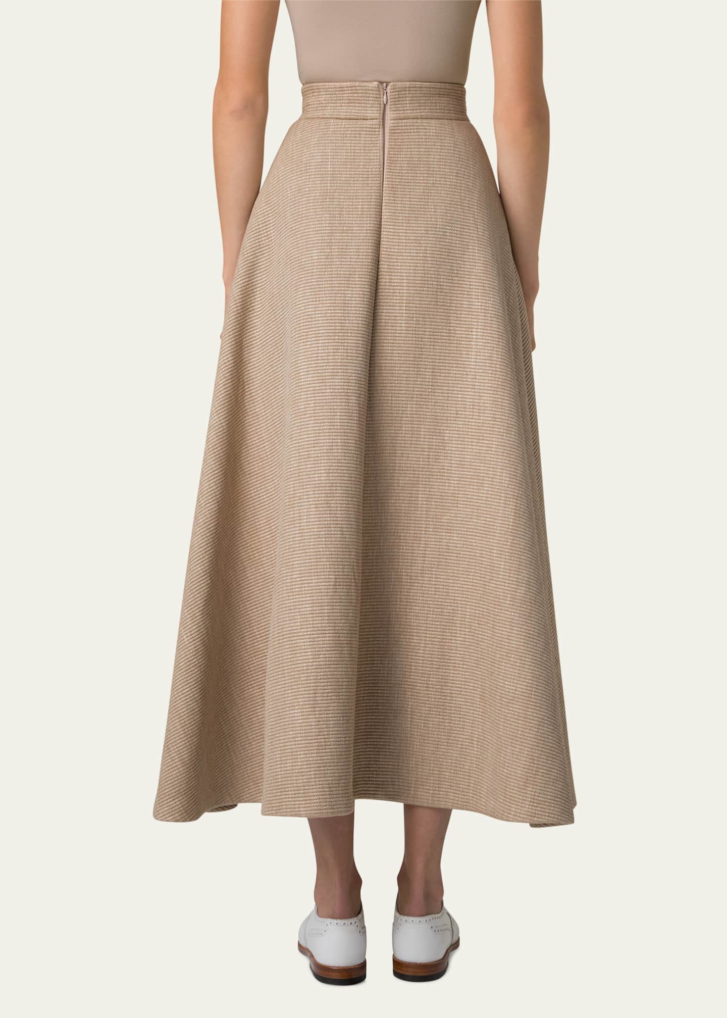 Akris Flared Raffia Leather Trim Midi Skirt Image 3 of 5