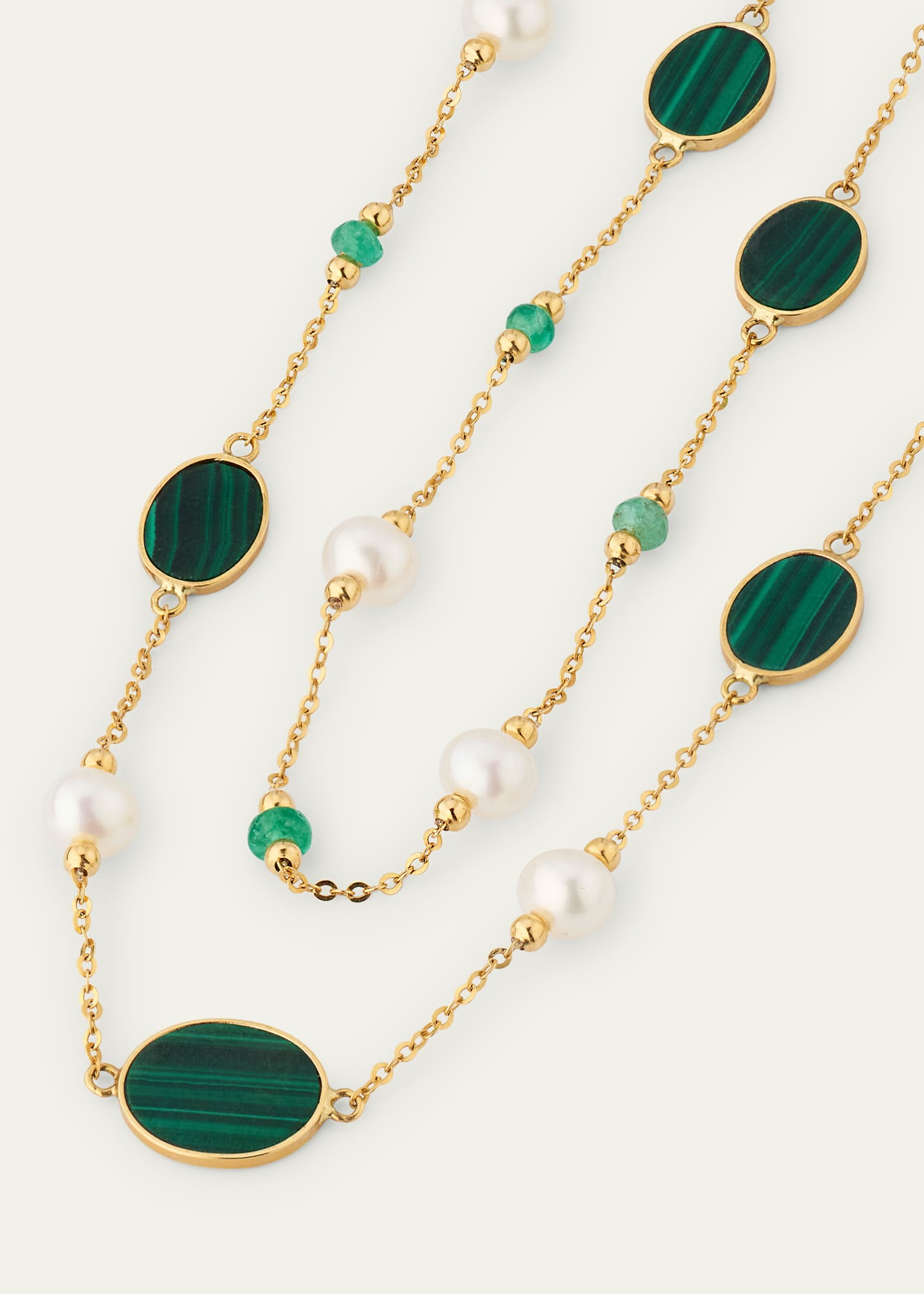ATLAS LOVE Little Sur Malachite Inlay, Emerald and Freshwater Pearl Double Layer Chain Necklace Image 3 of 4