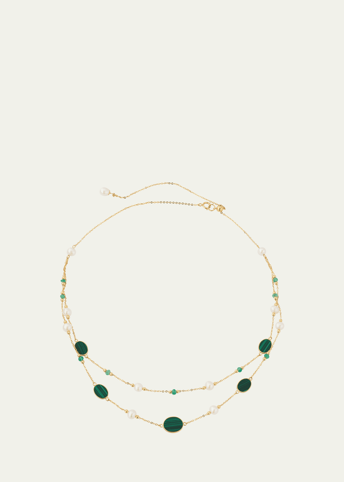 ATLAS LOVE Little Sur Malachite Inlay, Emerald and Freshwater Pearl Double Layer Chain Necklace Image 1 of 4