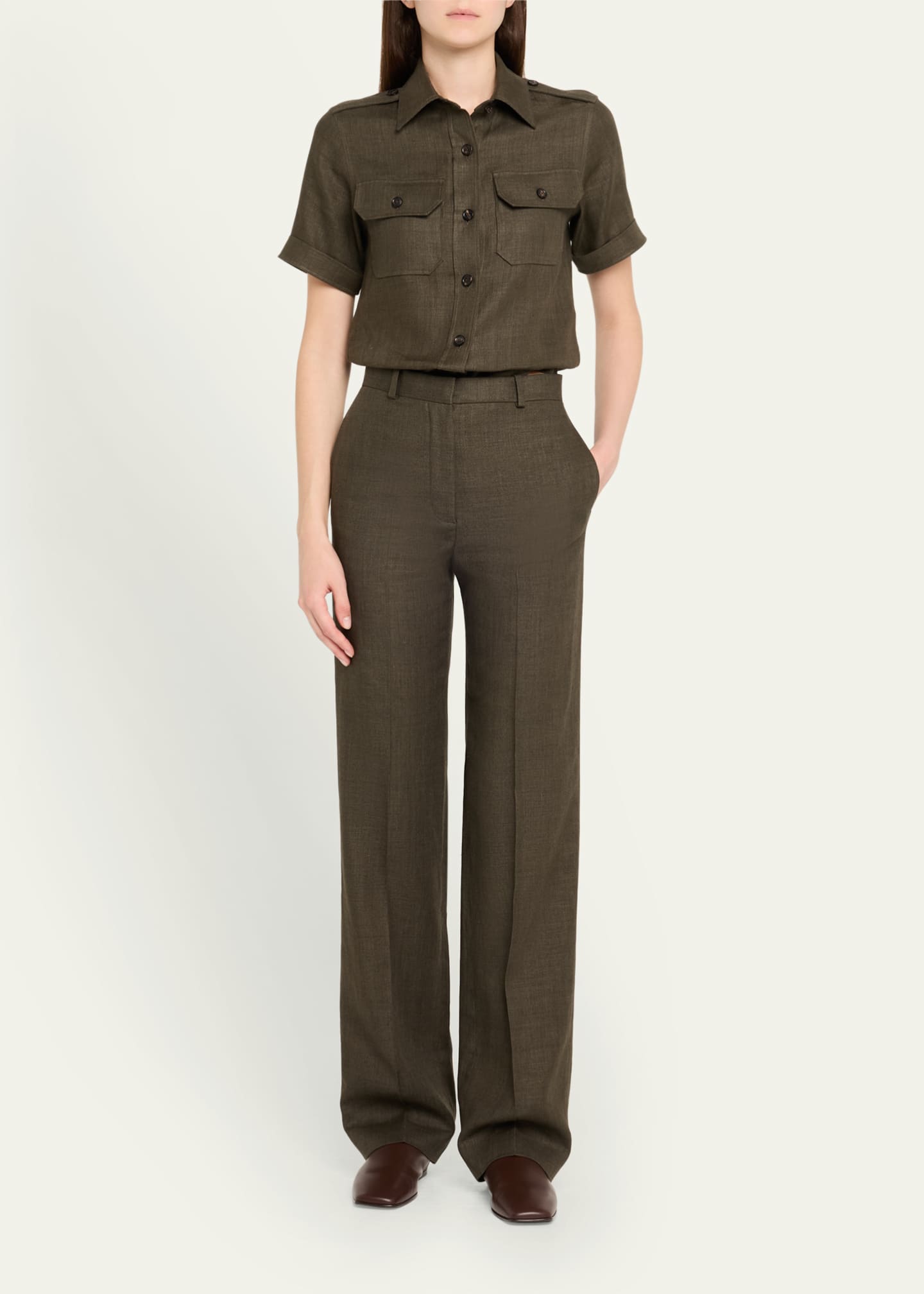 Loro Piana Goldie Structured Linen Wool Trousers Image 2 of 5