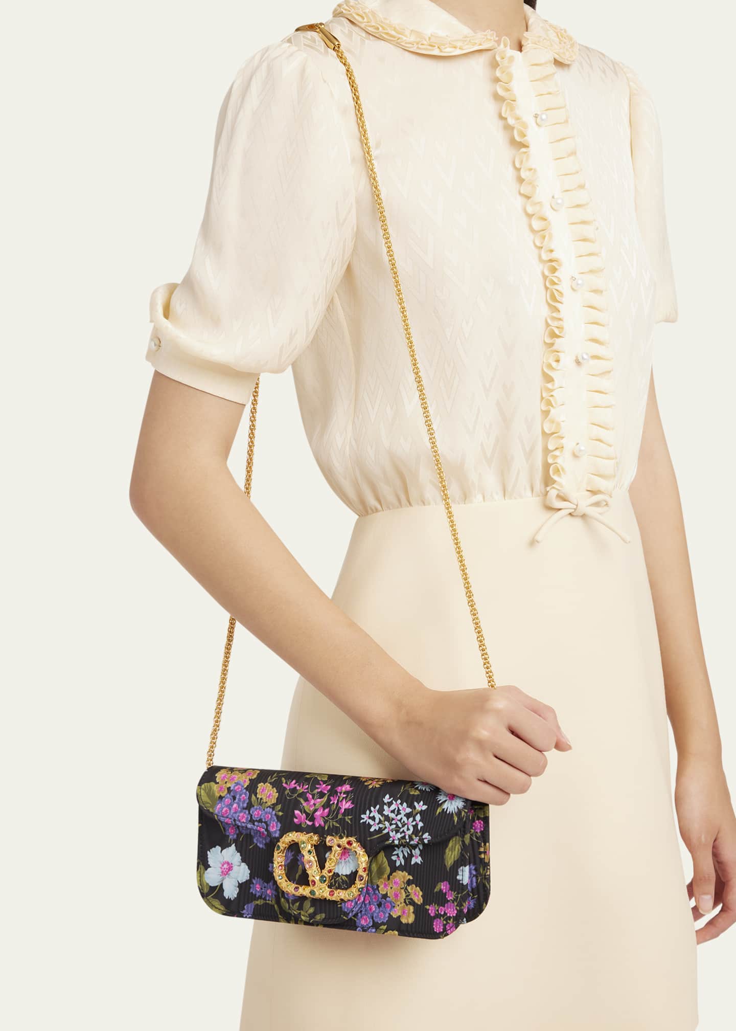 Valentino Garavani Loco VLOGO Moire Floral Satin Clutch Bag Image 2 of 5