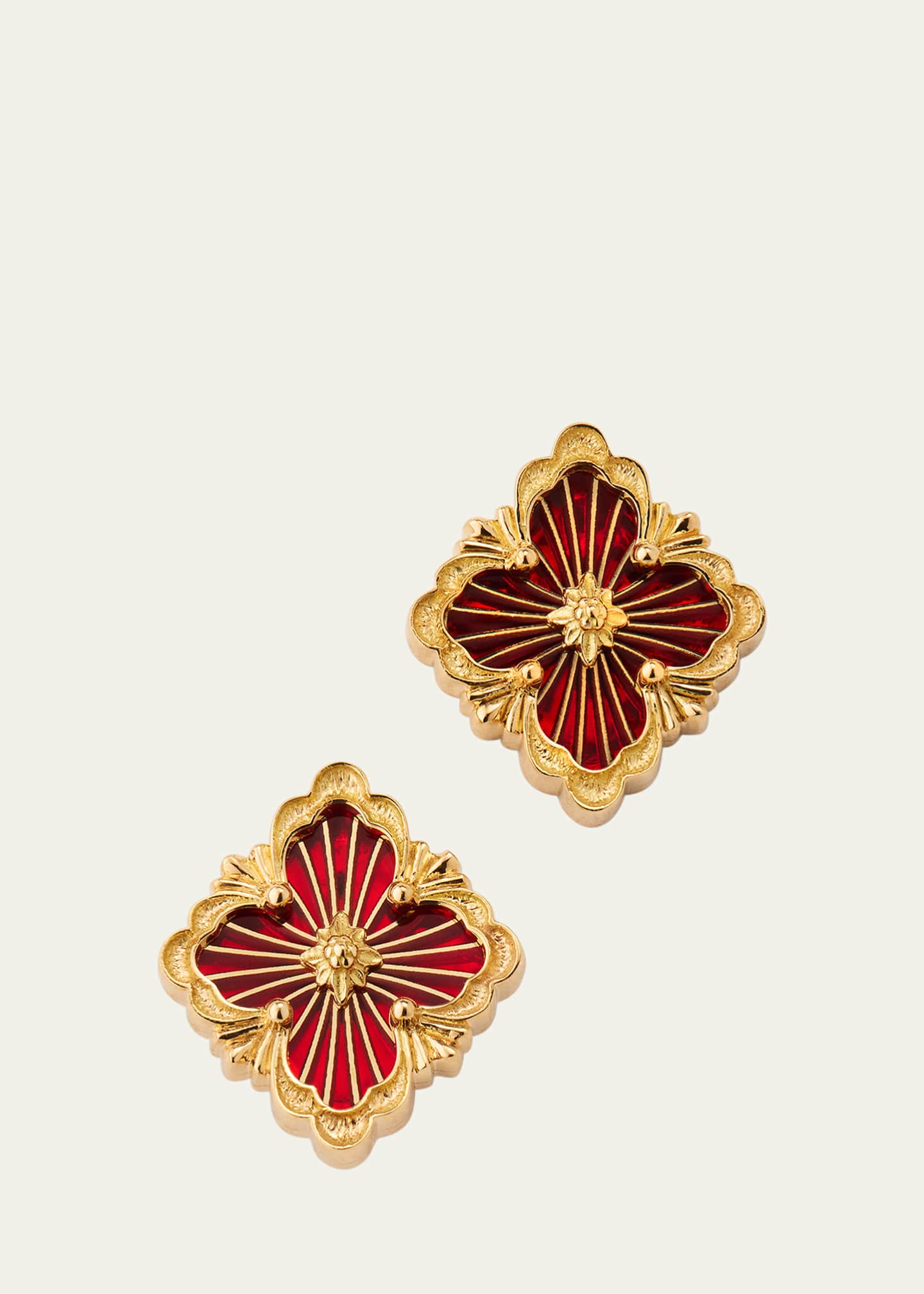 Buccellati Opera Tulle 18K Yellow Gold Red Enamel Button Earrings
