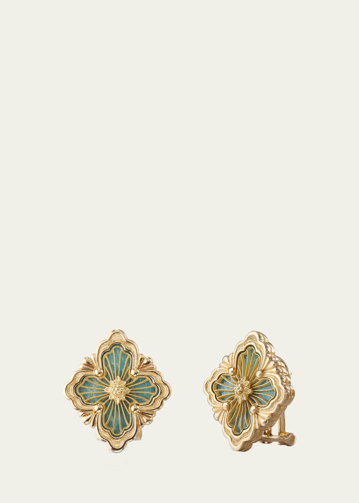 Buccellati Opera Tulle 18K Yellow Gold Amazonite Button Earrings