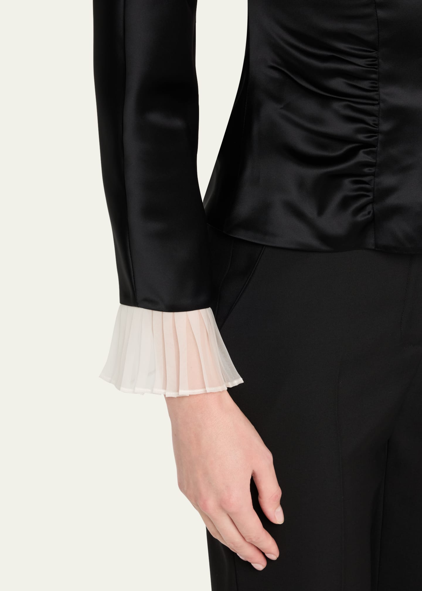 Valentino Garavani Ruched Satin Long-Sleeve Top Image 5 of 5