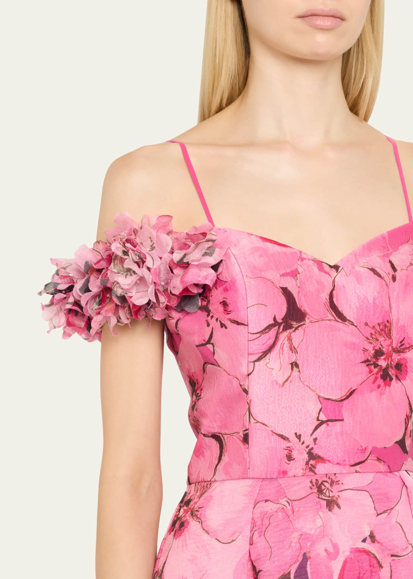 Rickie Freeman for Teri Jon Pleated Floral-Print Organza Midi Dress Image 5 of 5