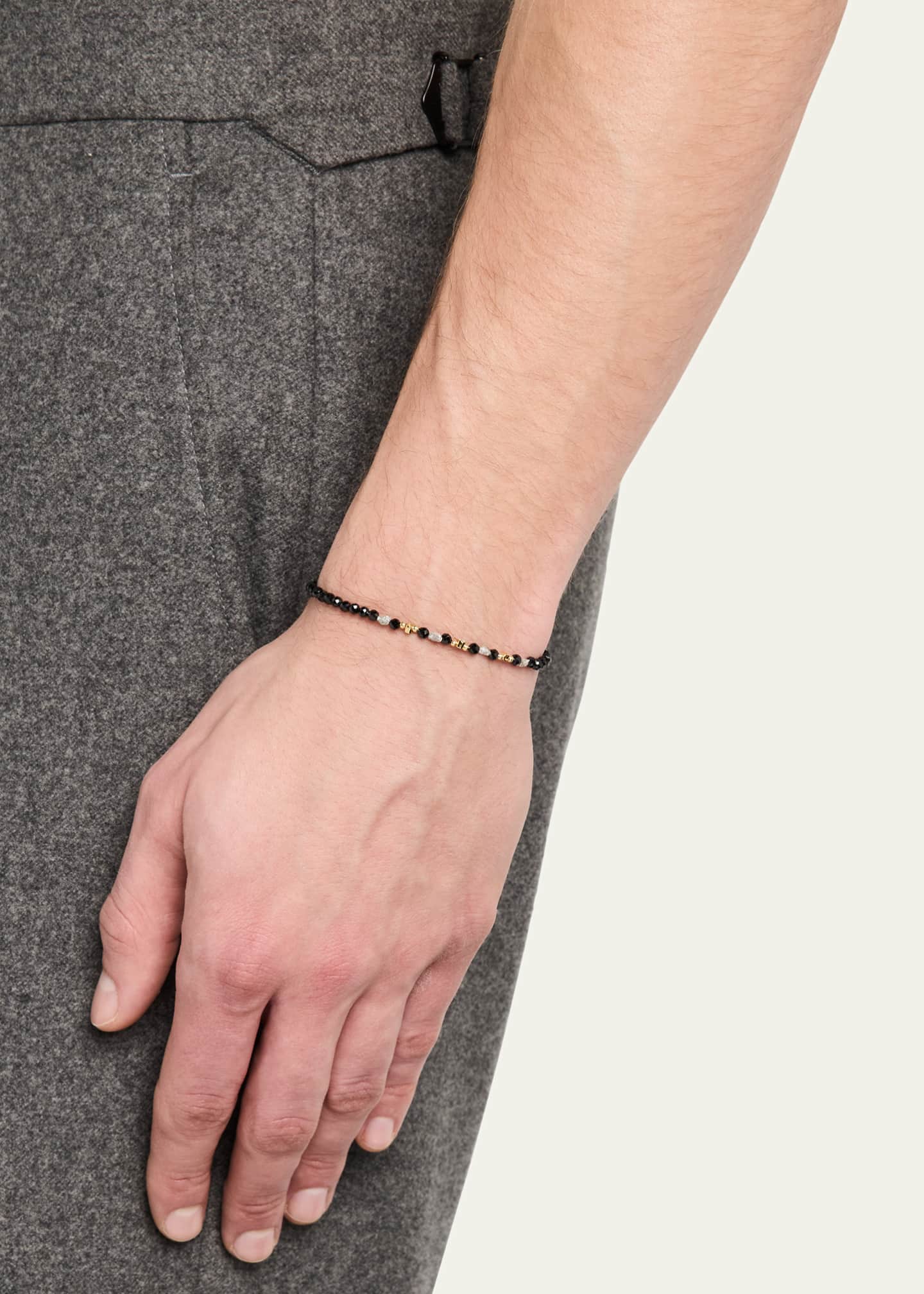 Jan Leslie Men's Black Spinel and Raw Diamond Beaded Pull-Cord Bracelet Image 2 of 4