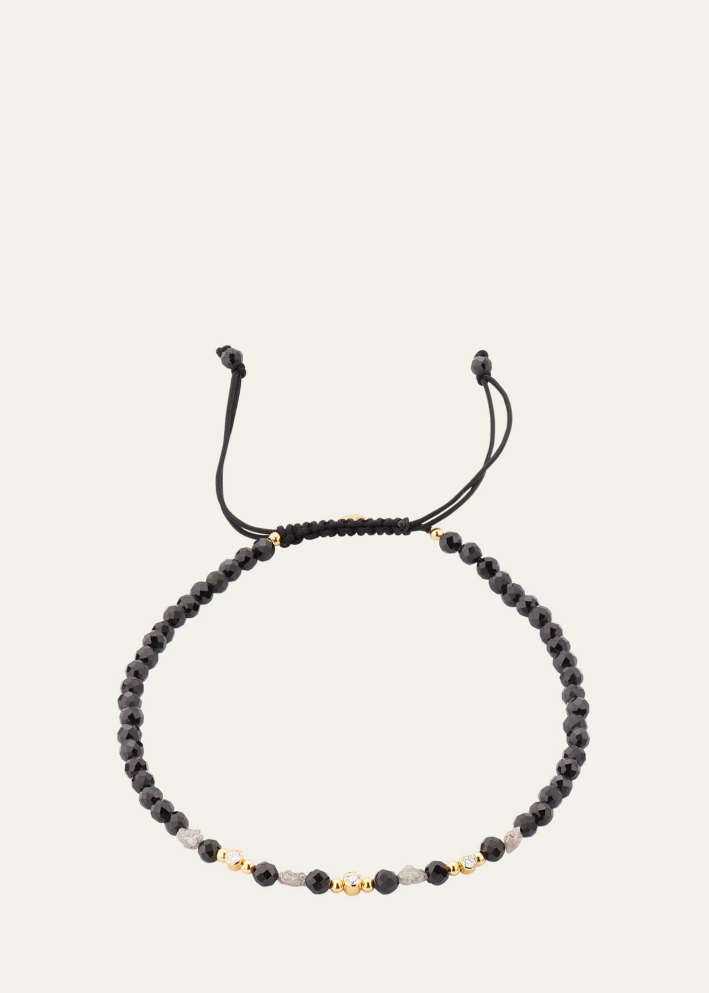 Jan Leslie Men's Black Spinel and Raw Diamond Beaded Pull-Cord Bracelet Image 1 of 4