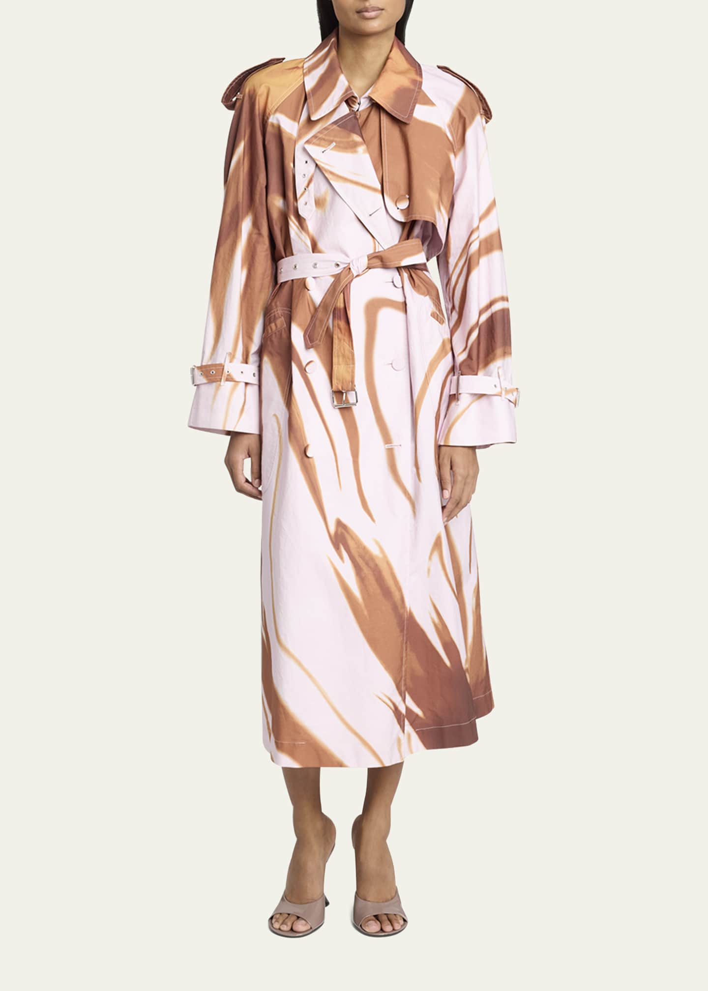 Dries Van Noten Risto Abstract-Print Belted Trench Coat Image 2 of 5