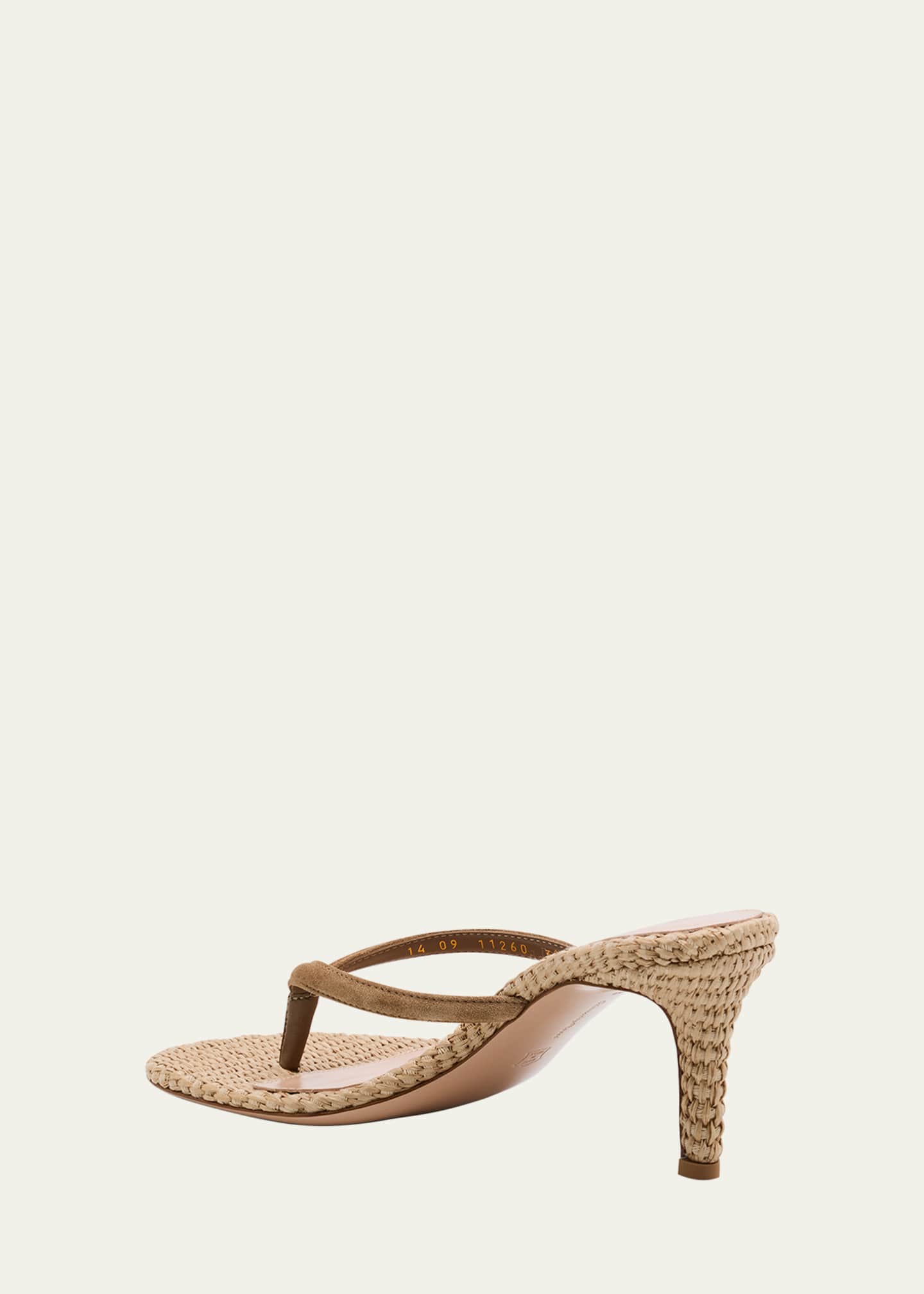 Gianvito Rossi Suede Raffia Heeled Thong Sandals Image 4 of 6