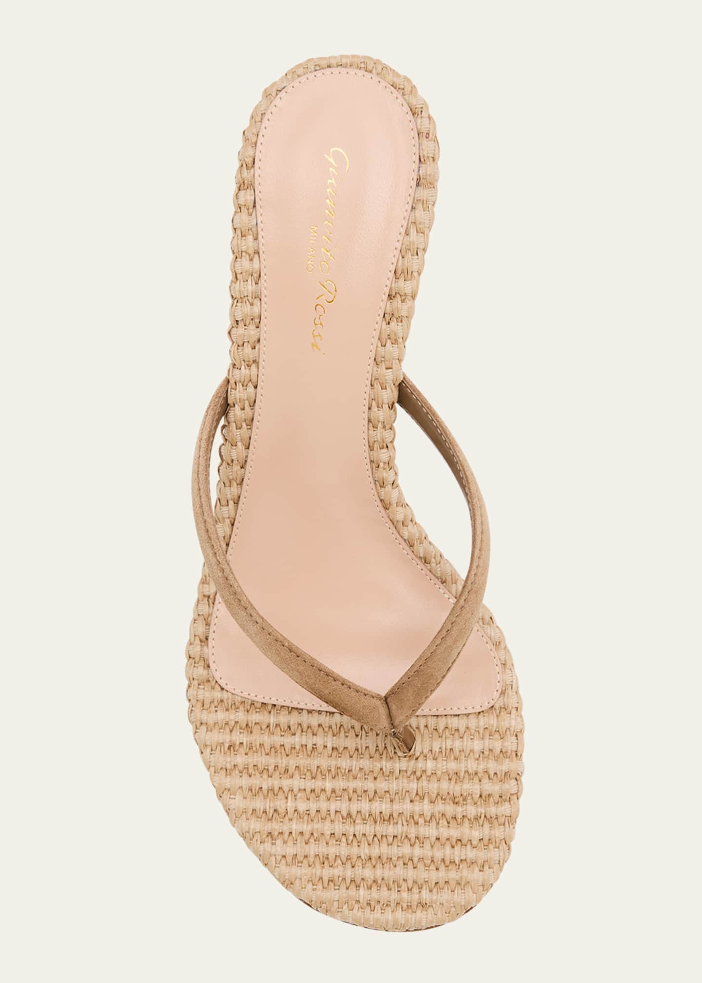 Gianvito Rossi Suede Raffia Heeled Thong Sandals Image 6 of 6