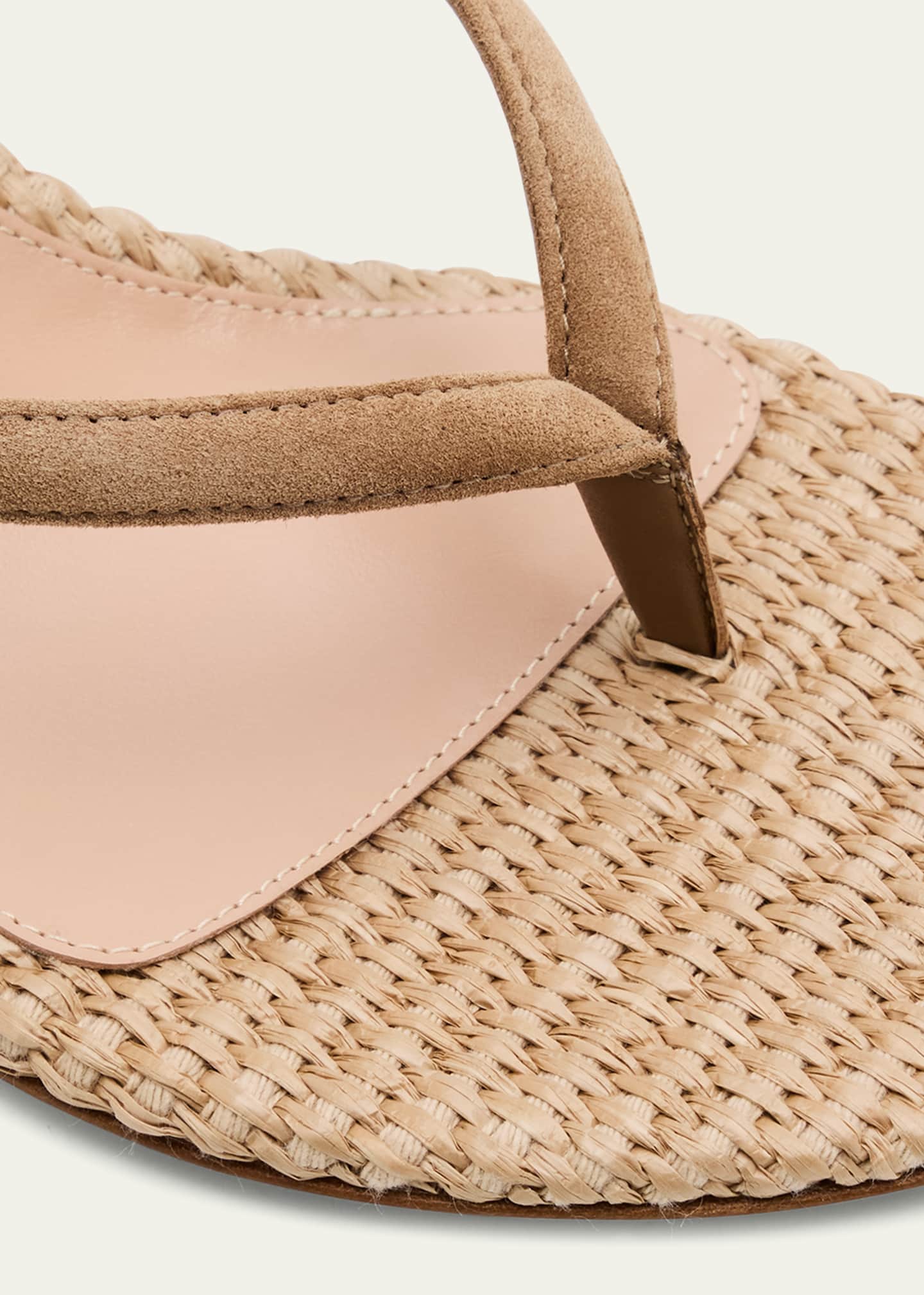 Gianvito Rossi Suede Raffia Heeled Thong Sandals Image 5 of 6