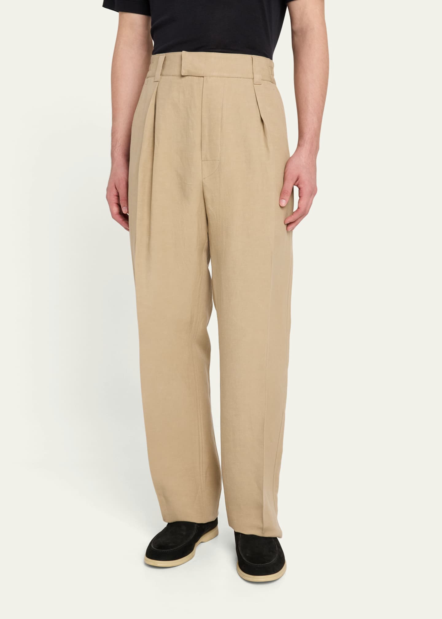 Loro Piana Men's Reinga Linen and Silk Pleated Trousers Image 4 of 5