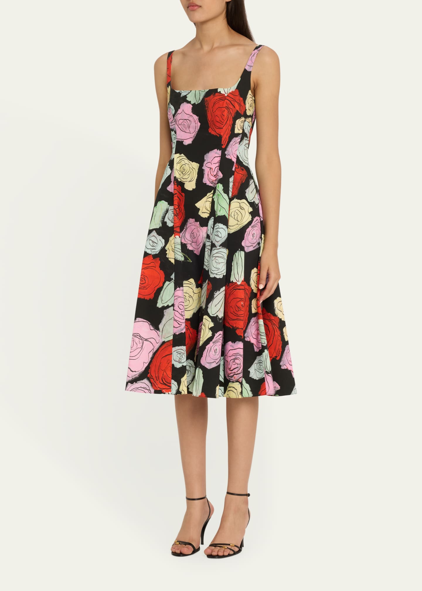 Marni Sleeveless Rose-Print Cotton Poplin Midi Dress Image 2 of 5