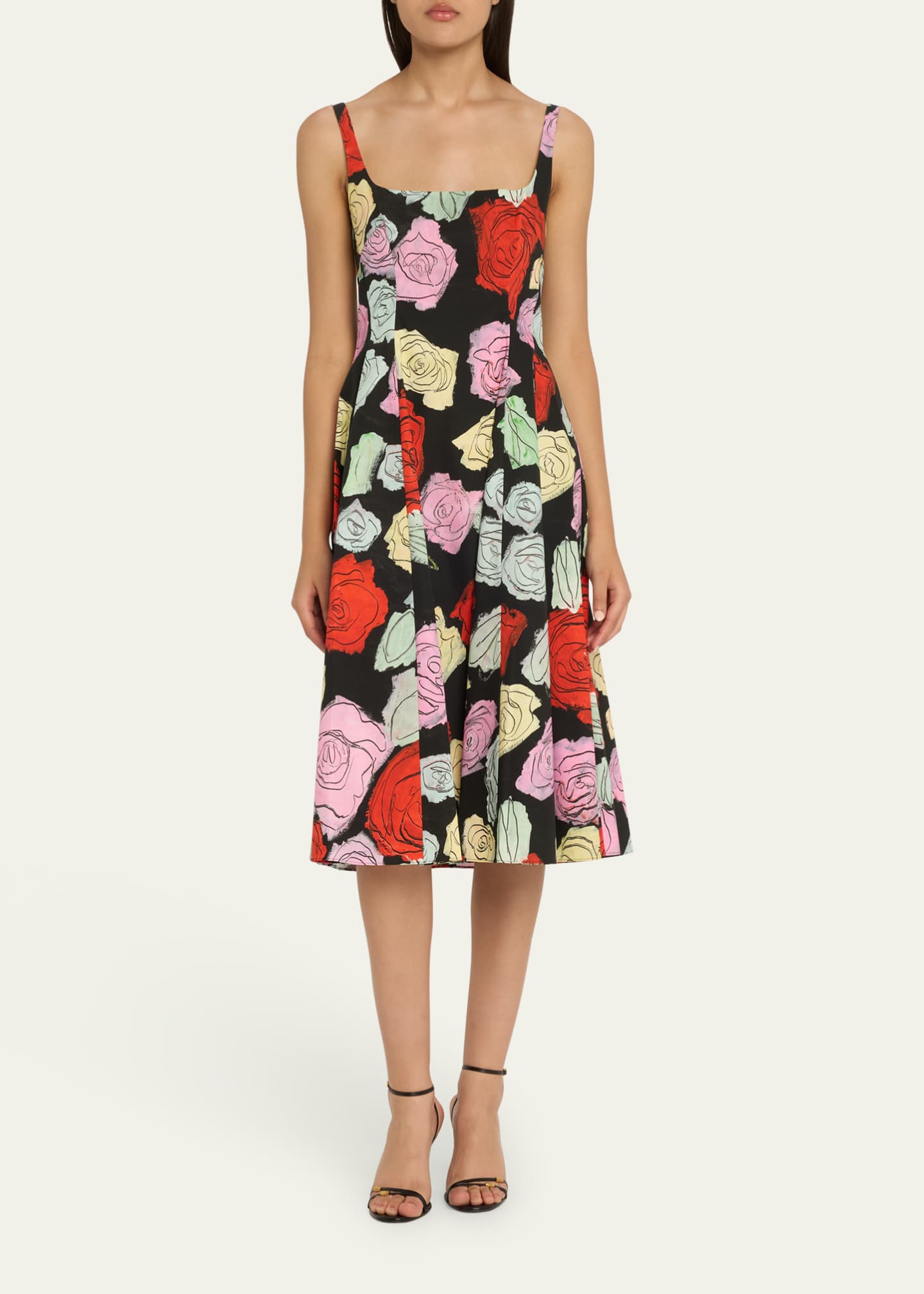 Marni Sleeveless Rose-Print Cotton Poplin Midi Dress Image 4 of 5
