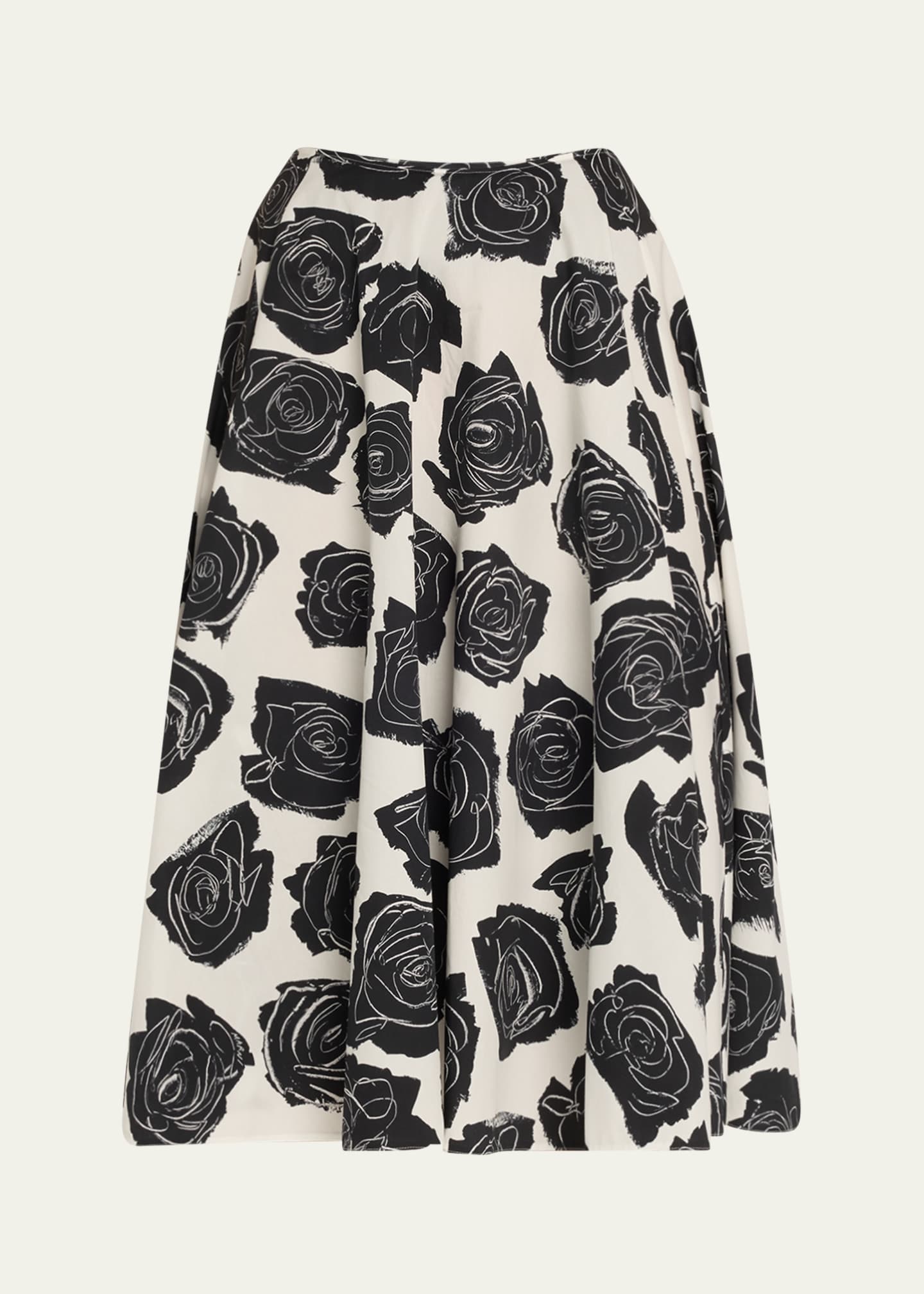 Marni Rose-Printed Flare Midi Skirt Image 1 of 5