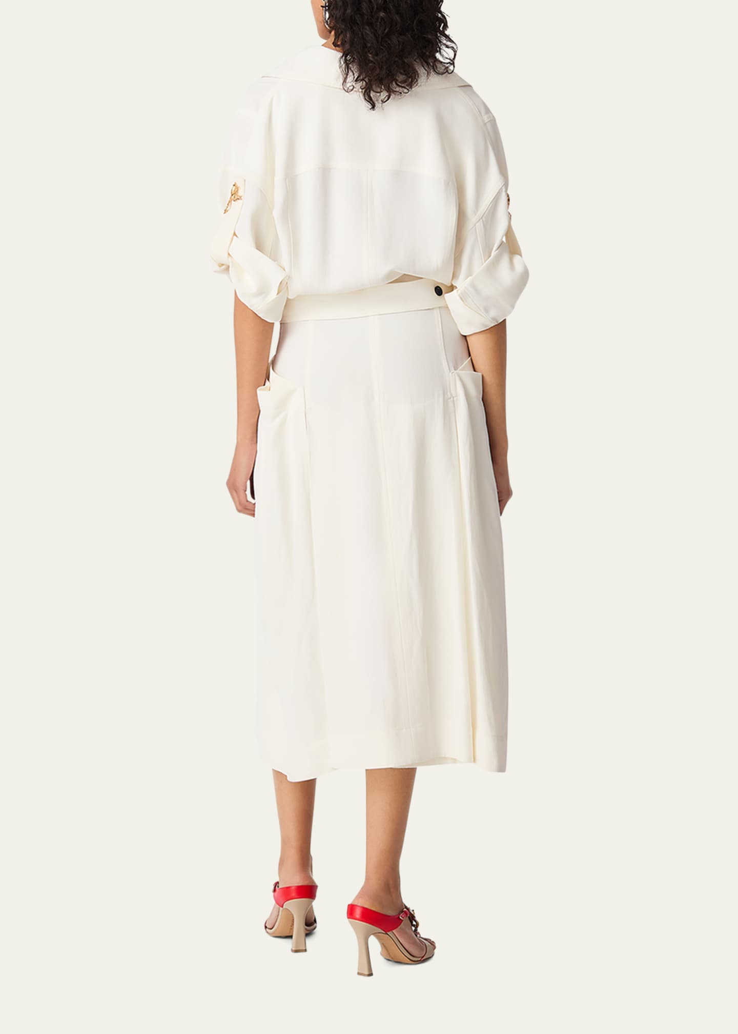 Bottega Veneta Fit-and-Flare Grainy Midi Dress with Frog Embellishments Image 3 of 5