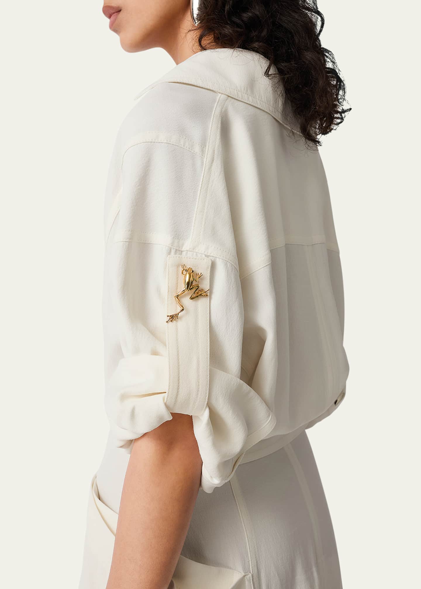 Bottega Veneta Fit-and-Flare Grainy Midi Dress with Frog Embellishments Image 5 of 5