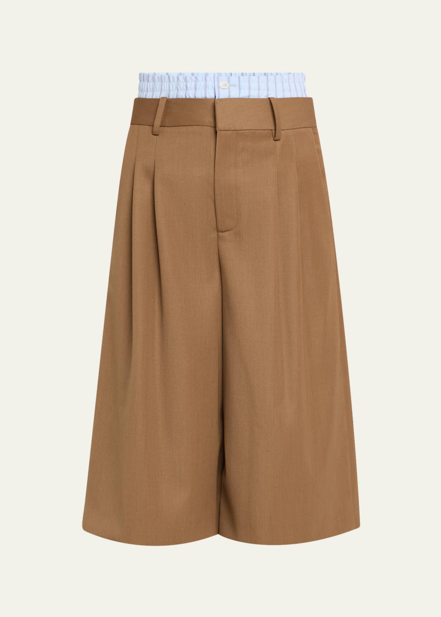 Monse Double Wasitband Tailored Long Wool Shorts Image 1 of 3