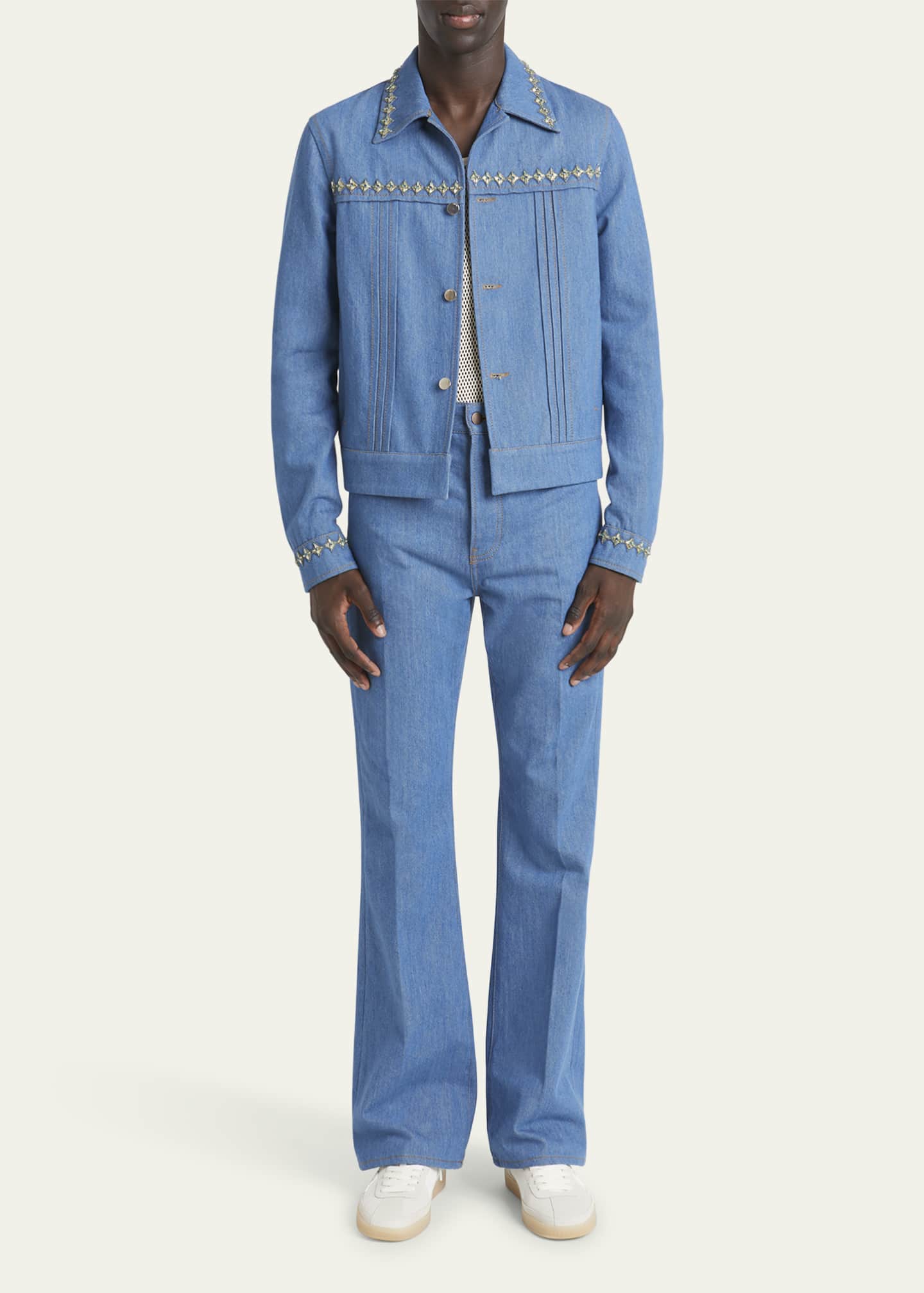 Amiri Men's Pleated Crystal Denim Cadet Jacket Image 2 of 5