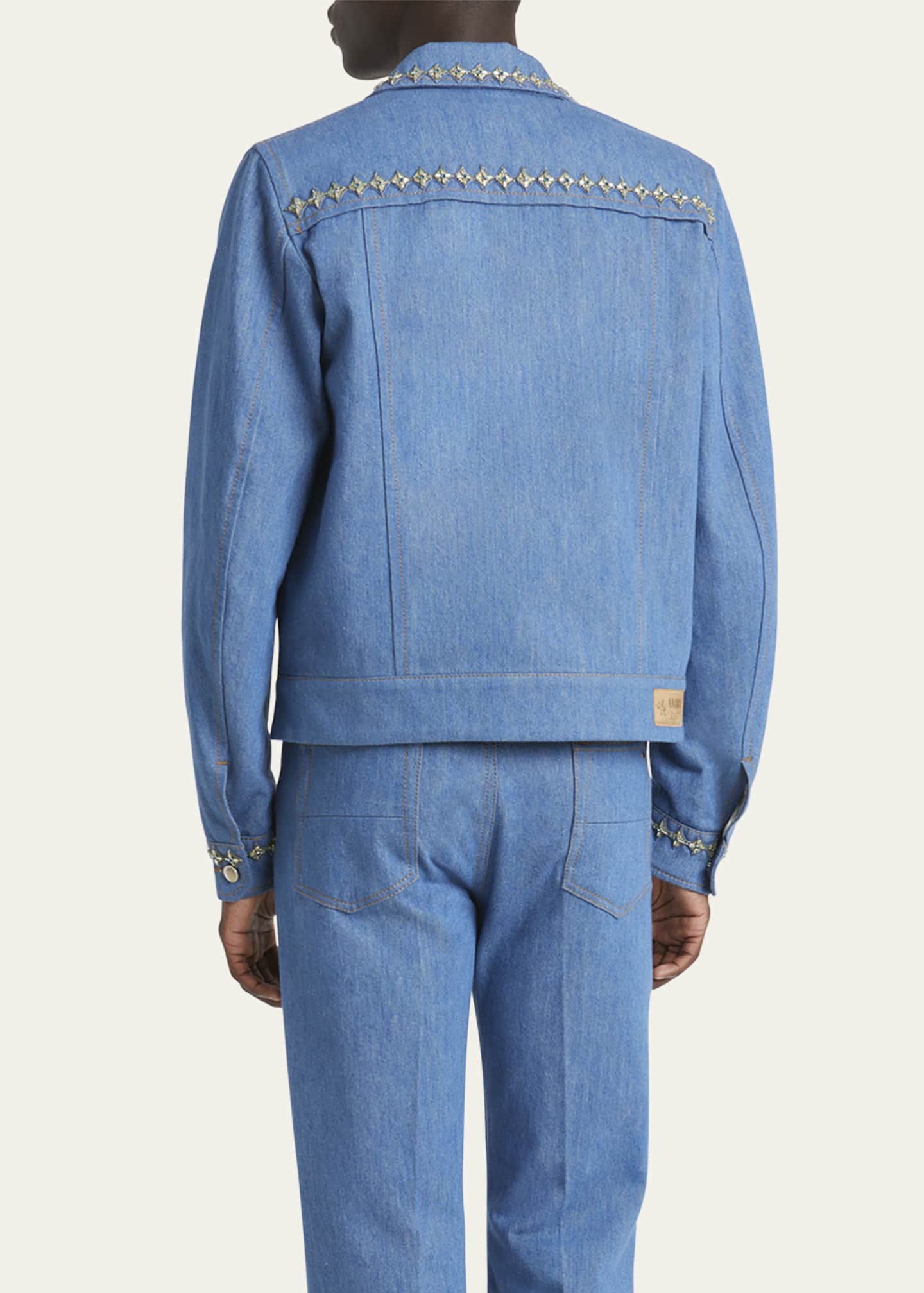 Amiri Men's Pleated Crystal Denim Cadet Jacket Image 3 of 5