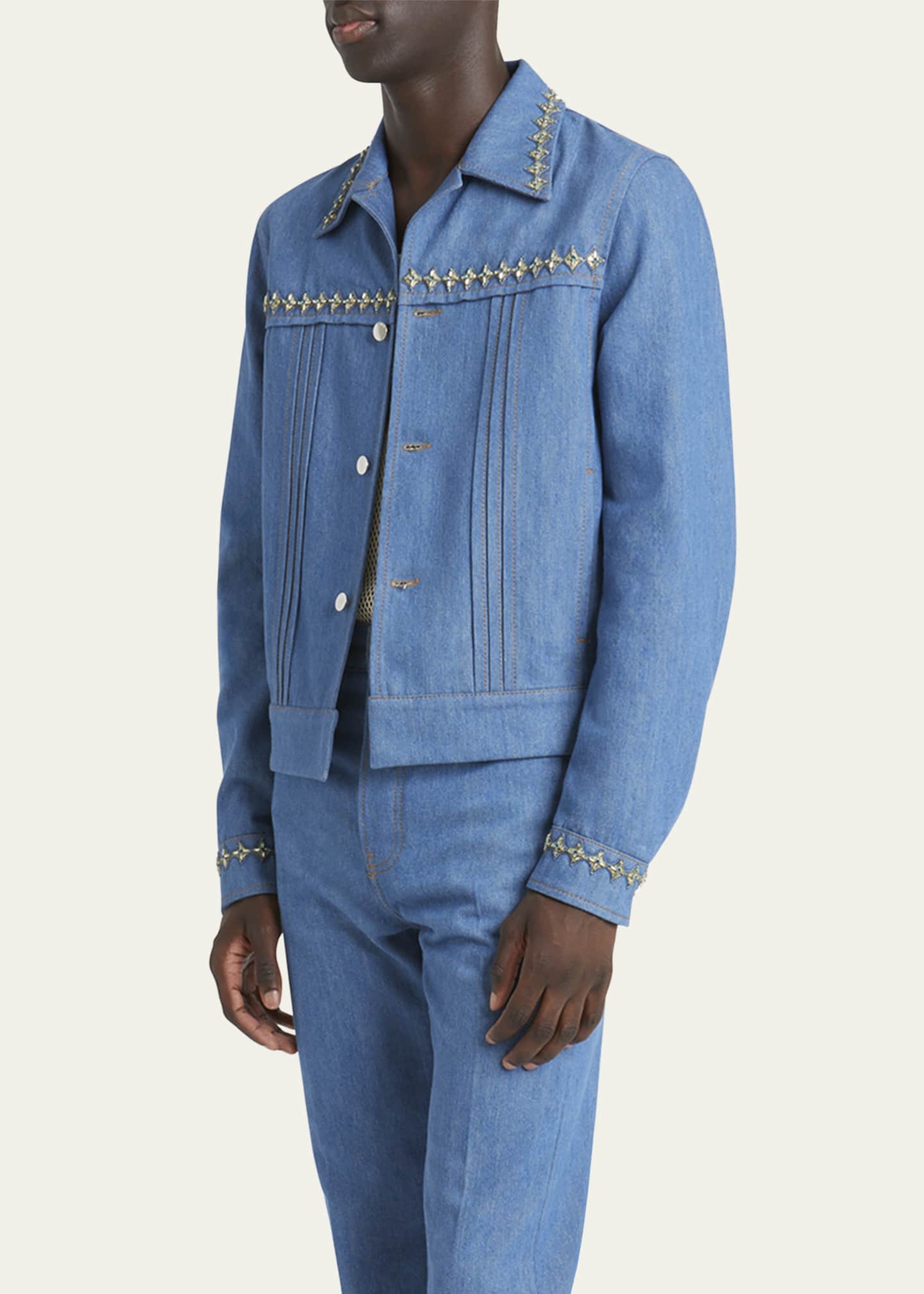 Amiri Men's Pleated Crystal Denim Cadet Jacket Image 4 of 5