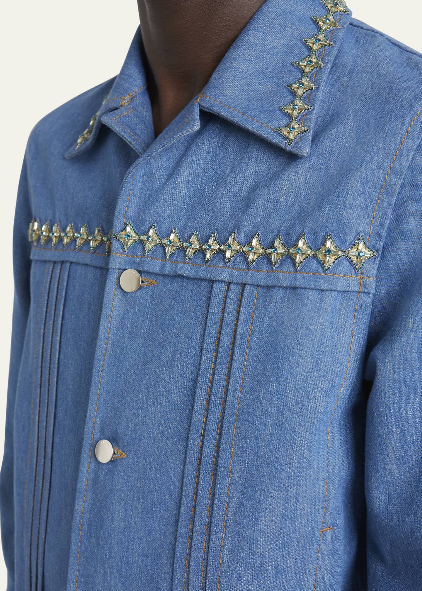 Amiri Men's Pleated Crystal Denim Cadet Jacket Image 5 of 5