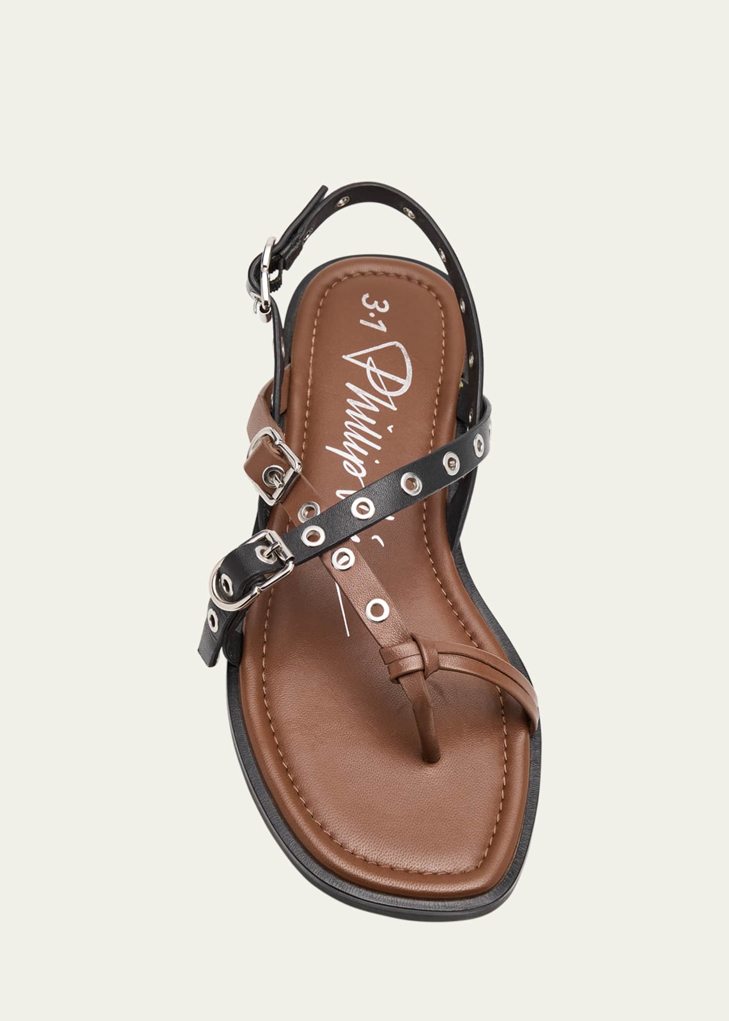 3.1 Phillip Lim Rivet Leather Strappy Toe-Ring Sandals Image 6 of 6