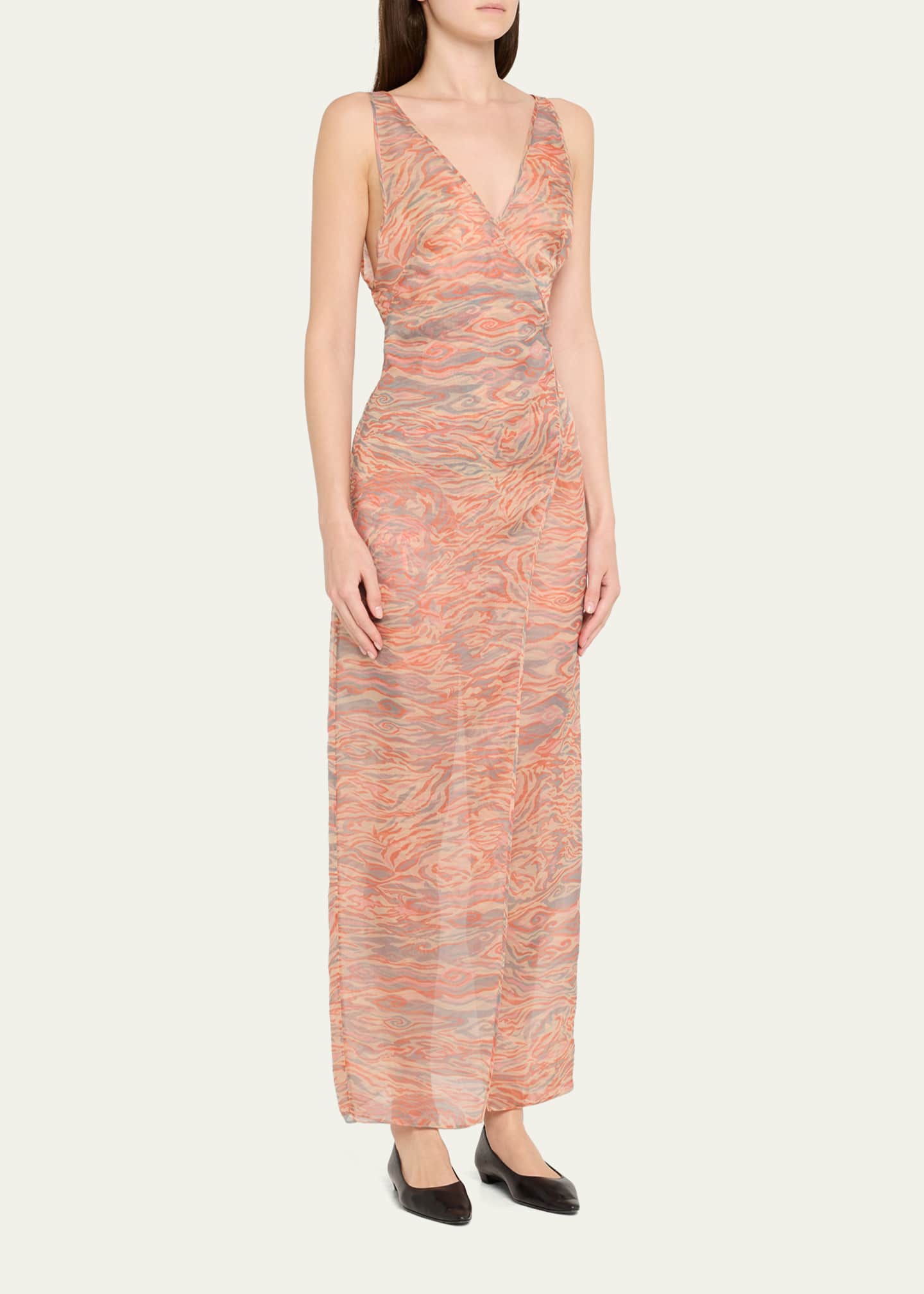 Giorgio Armani Abstract Semi-Sheer Wrap Silk Dress Image 4 of 5