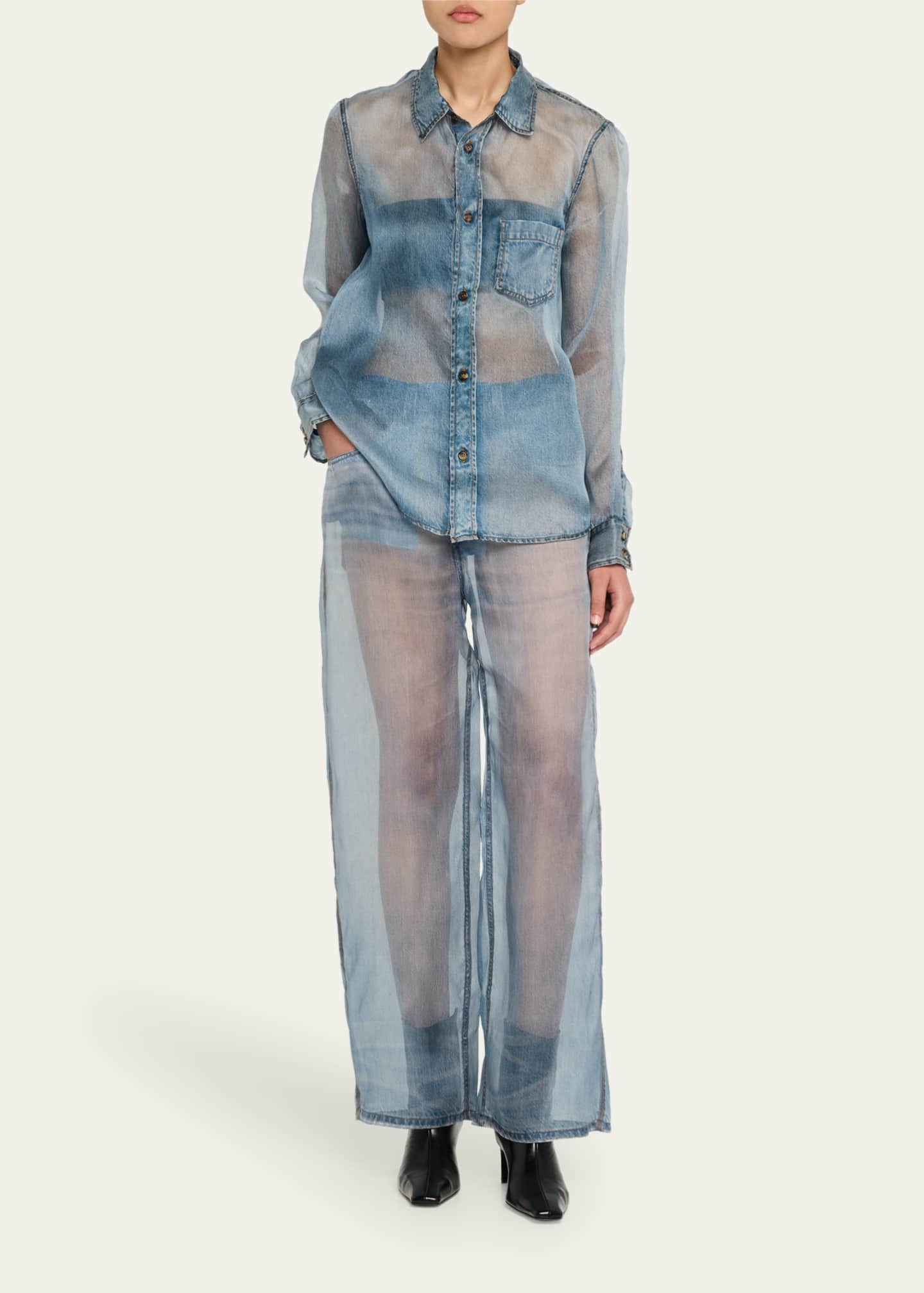 HAIKURE Ronda Sheer Denim Print Shirt Image 2 of 5