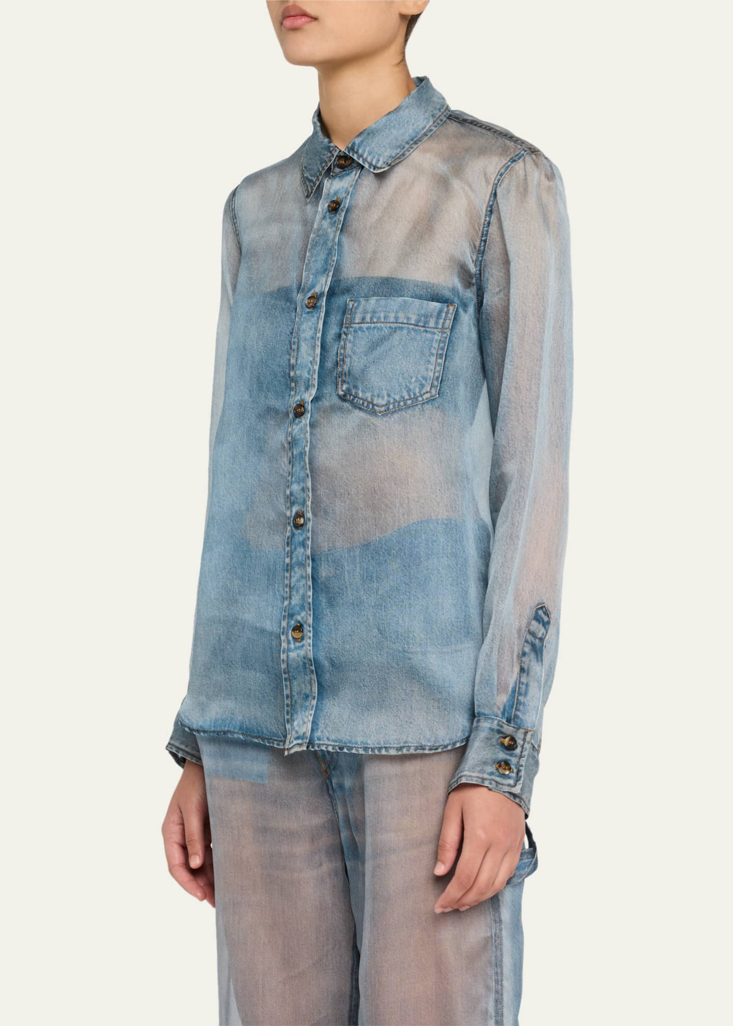 HAIKURE Ronda Sheer Denim Print Shirt Image 4 of 5