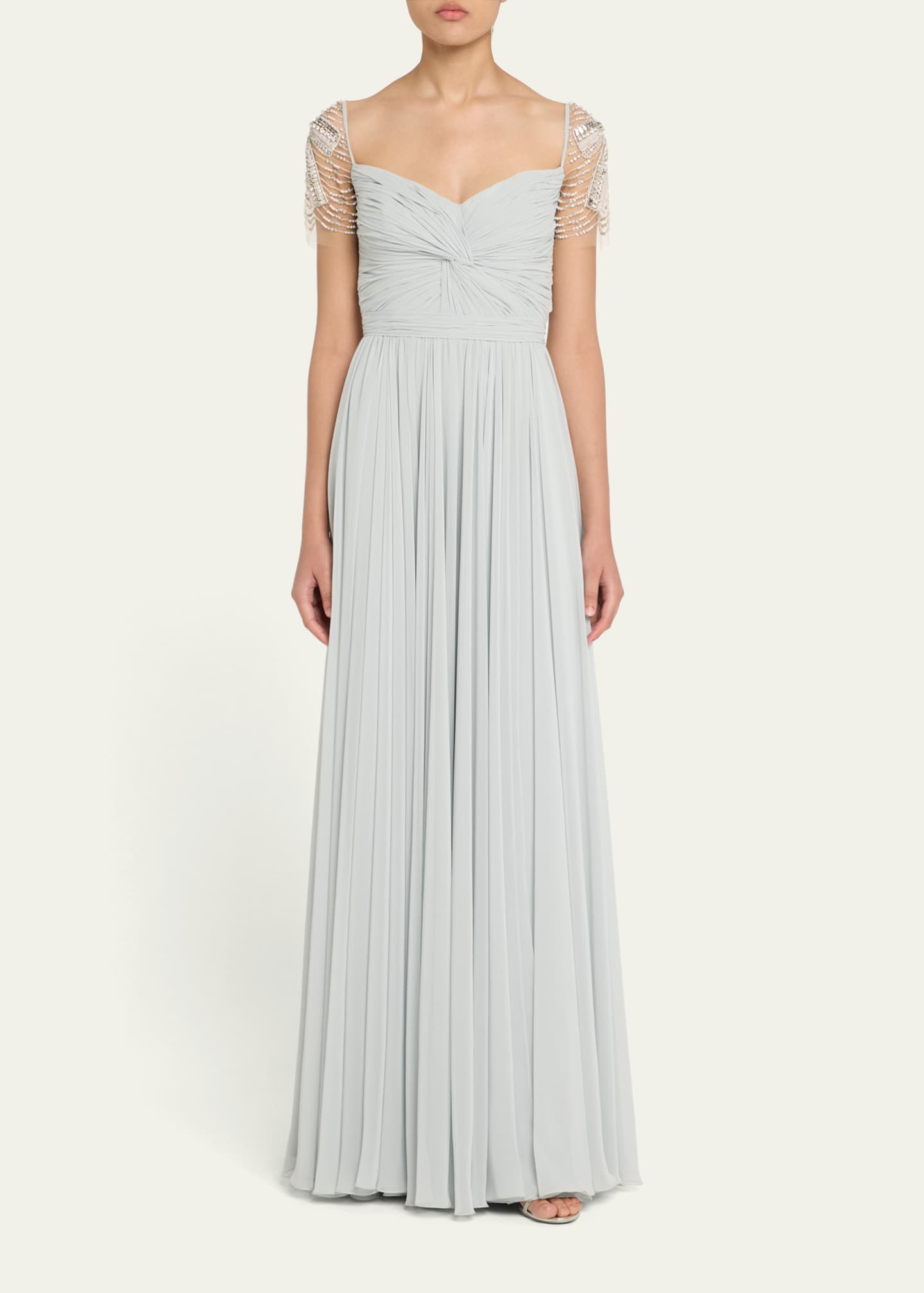 Reem Acra Pleated Chiffon Embellished Gown Image 2 of 5