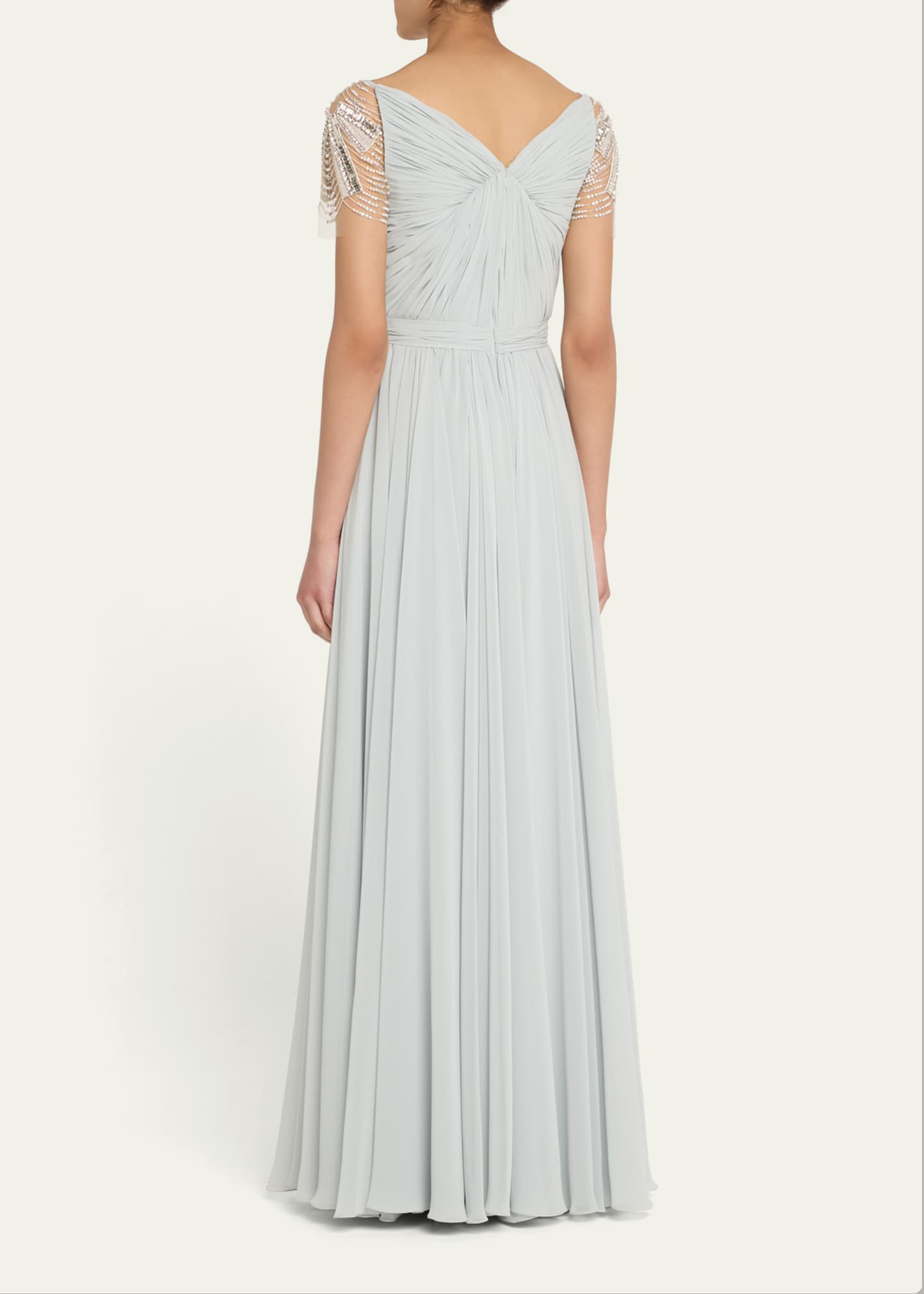 Reem Acra Pleated Chiffon Embellished Gown Image 3 of 5