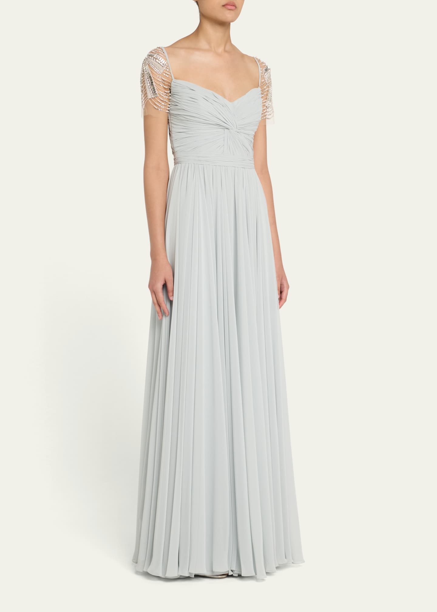 Reem Acra Pleated Chiffon Embellished Gown Image 4 of 5