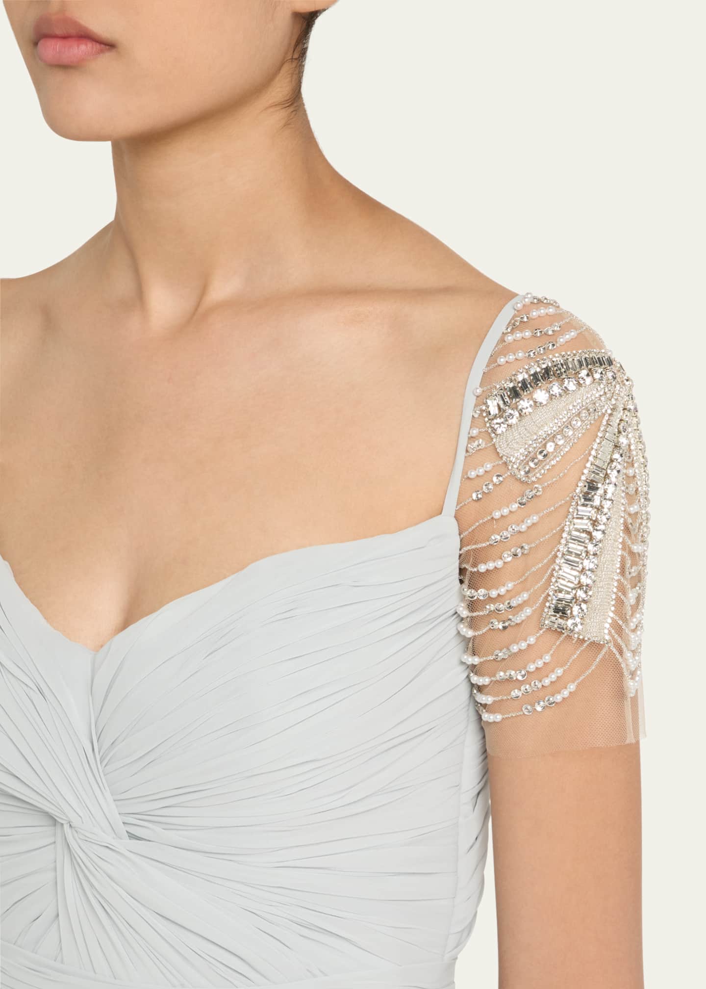 Reem Acra Pleated Chiffon Embellished Gown Image 5 of 5