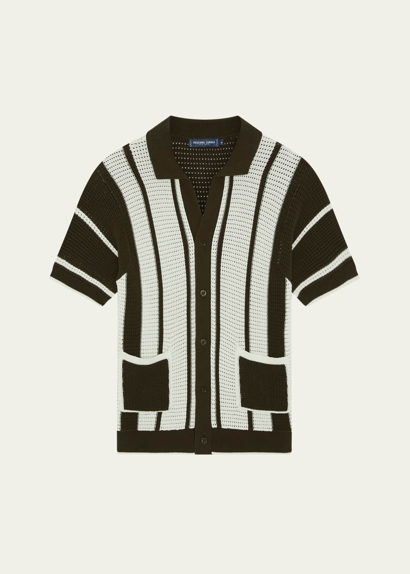 Frescobol Carioca Men's Striped Crochet-Knit Short-Sleeve Cardigan