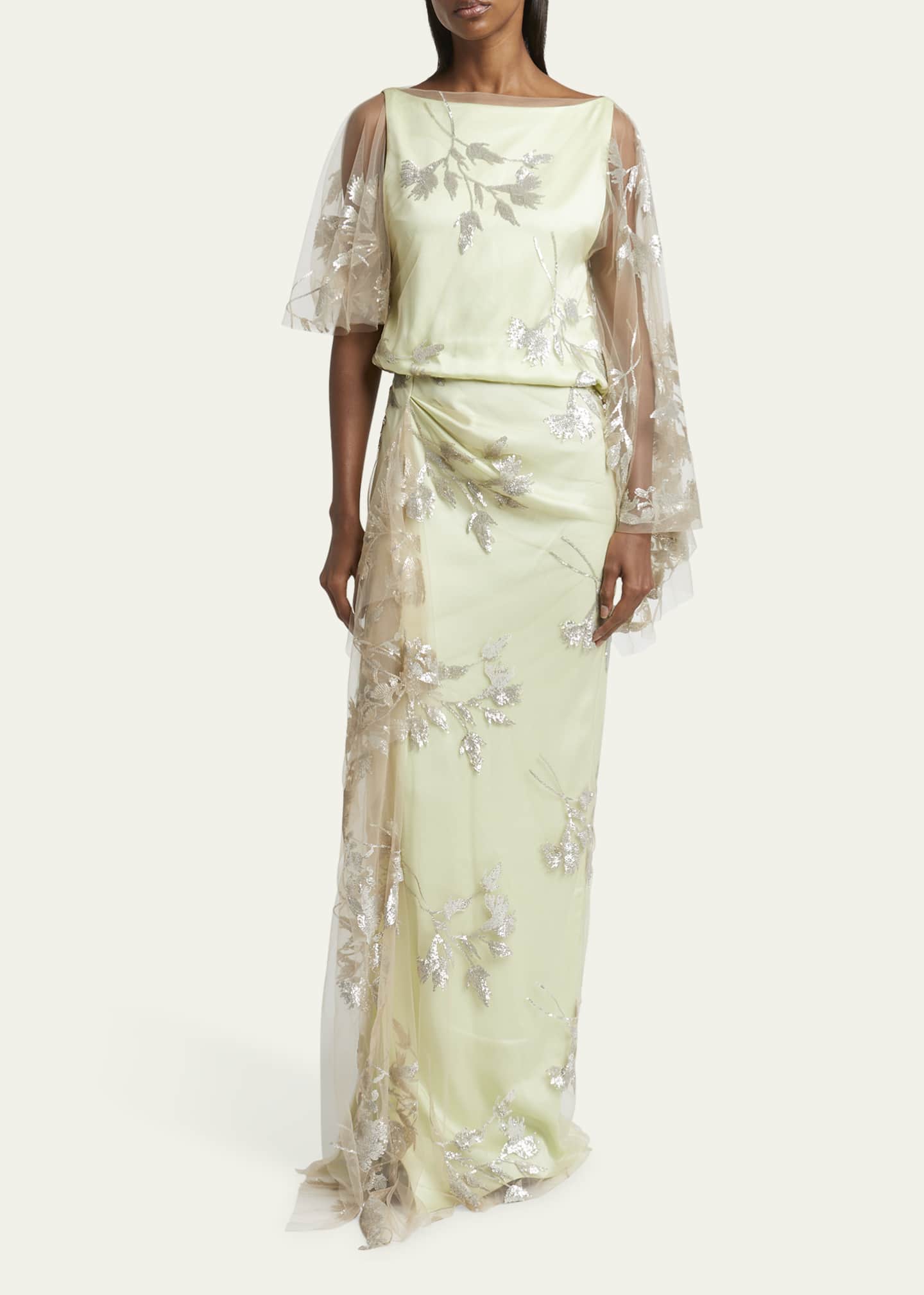 Erdem Floral Sequined Drape Gown Image 2 of 5