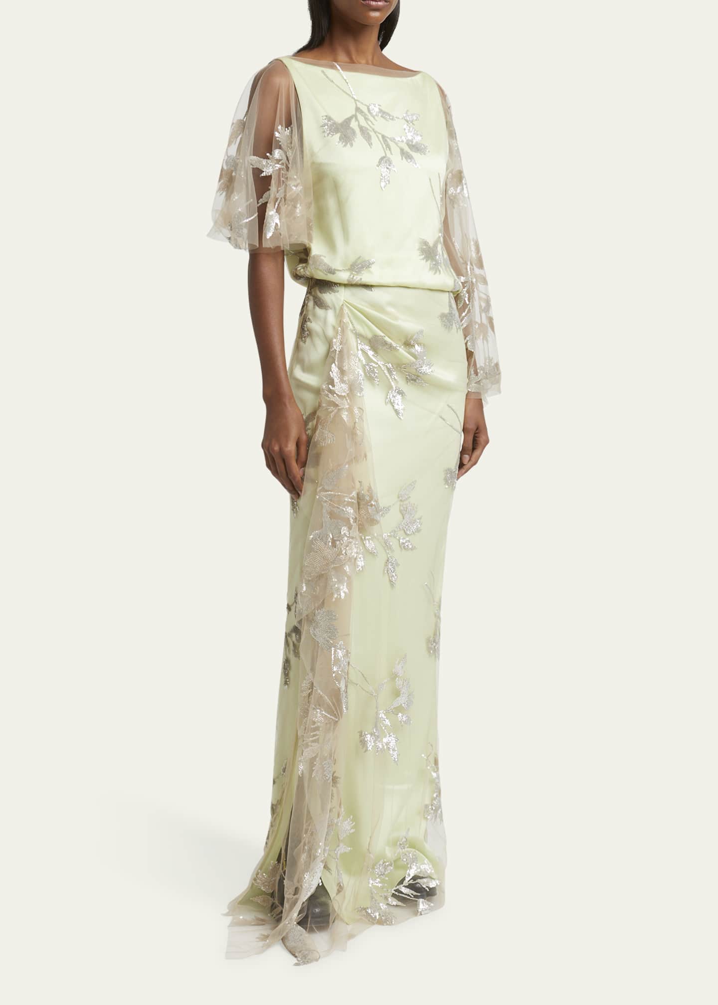 Erdem Floral Sequined Drape Gown Image 4 of 5
