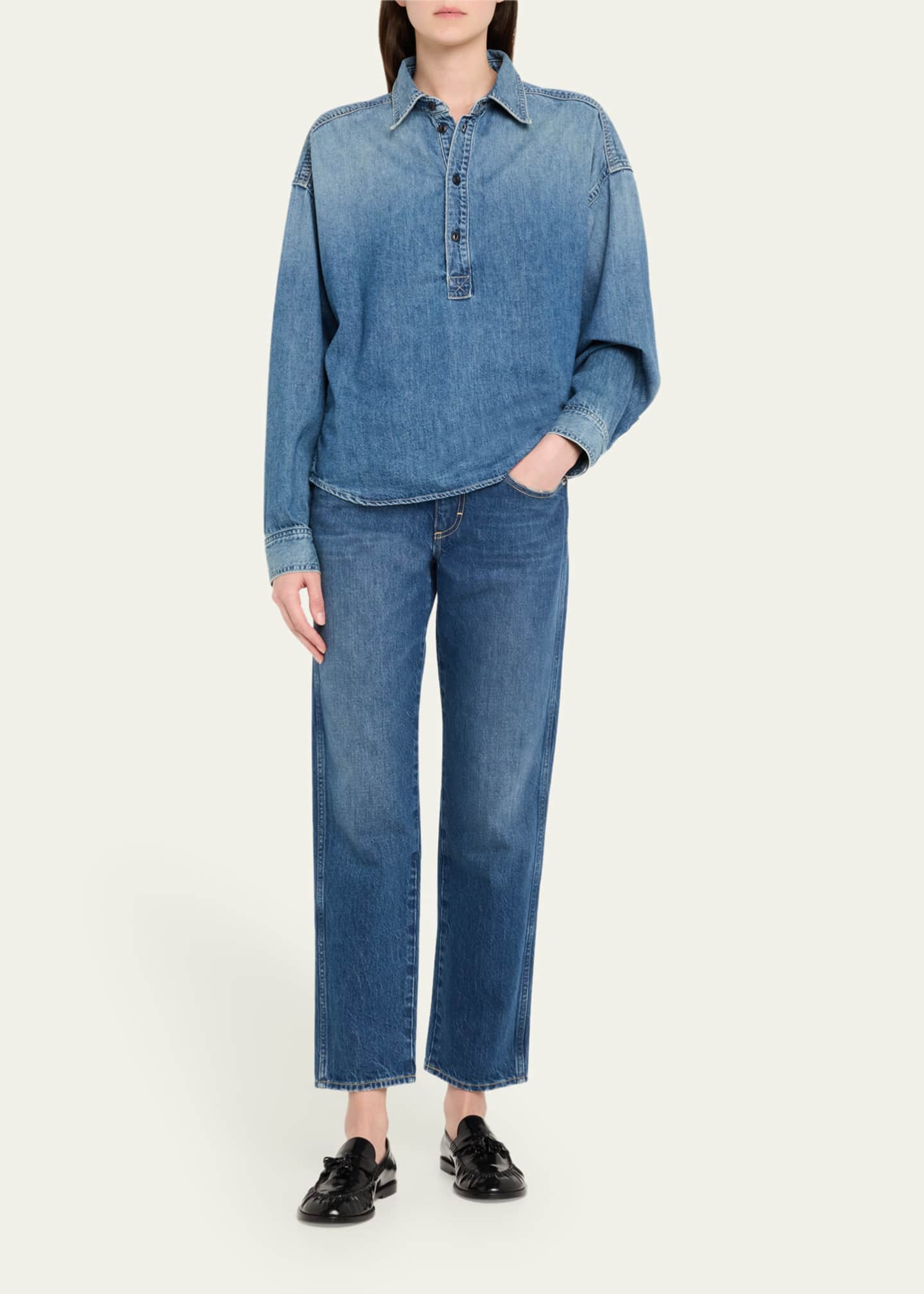 AMO Denim Carole Long-Sleeve Denim Popover Shirt Image 2 of 5