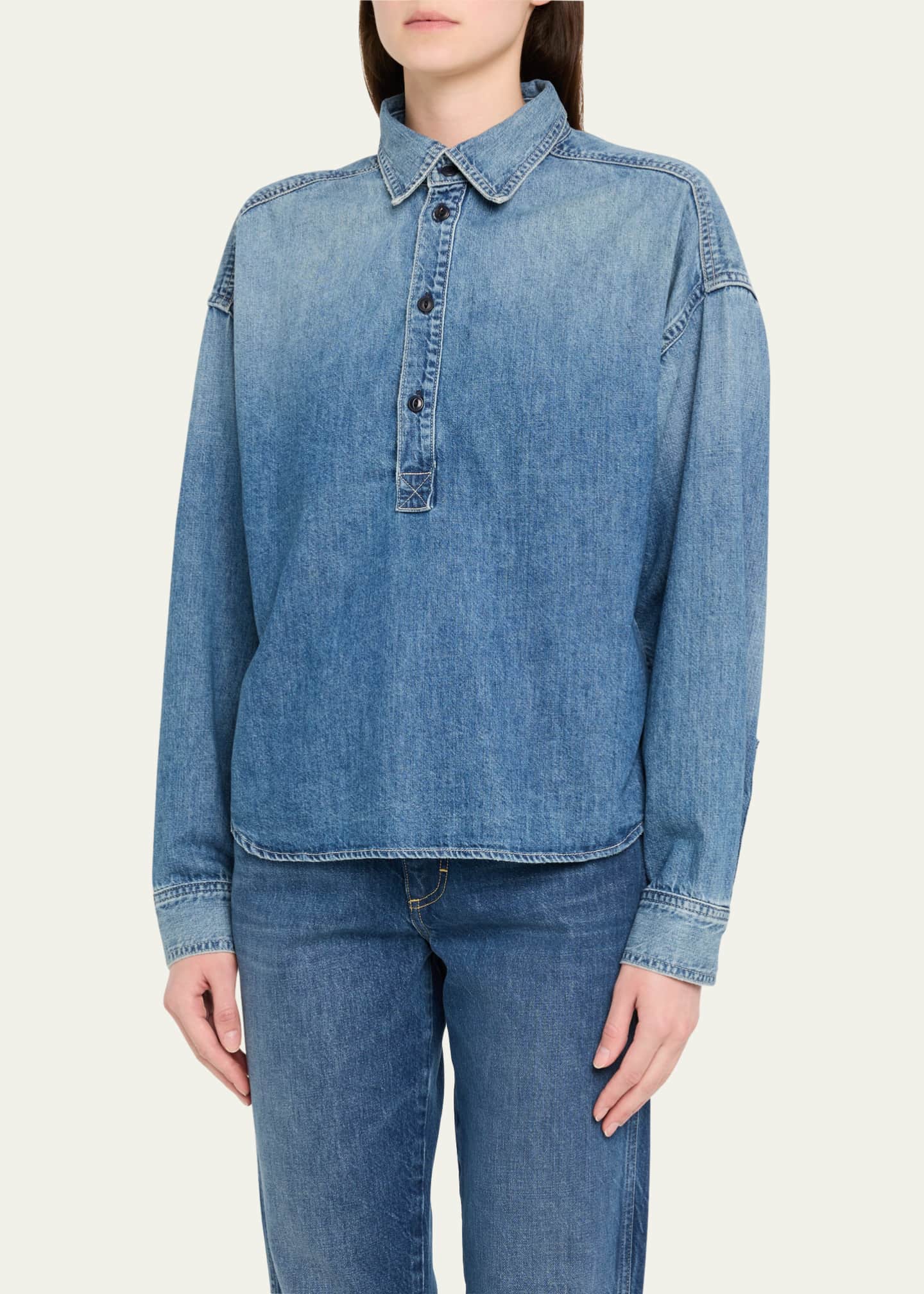 AMO Denim Carole Long-Sleeve Denim Popover Shirt Image 4 of 5