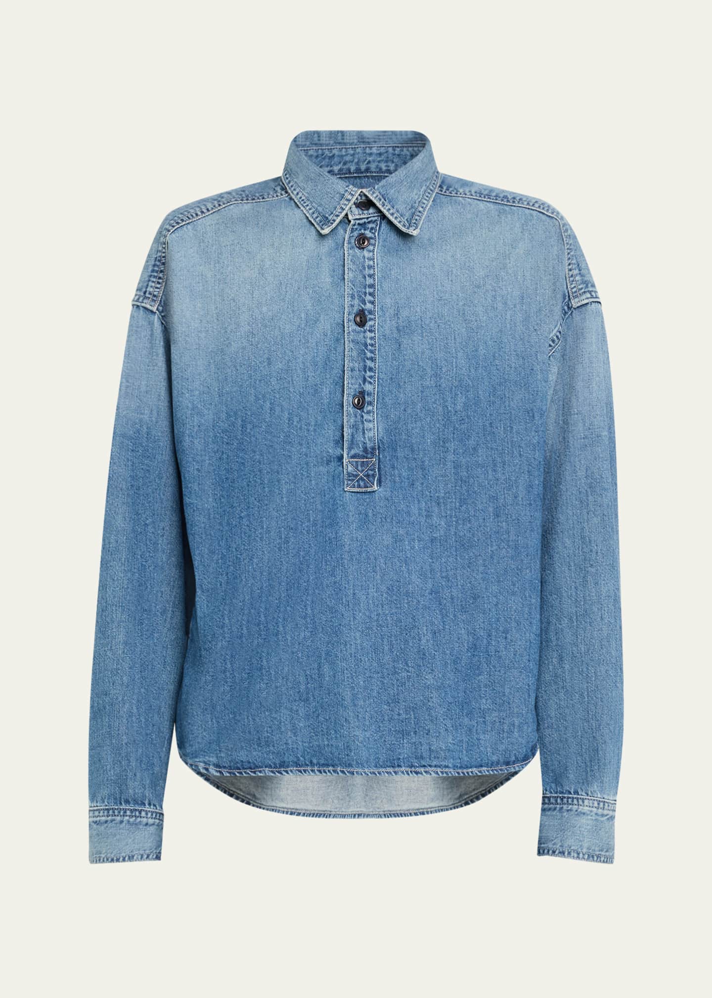 AMO Denim Carole Long-Sleeve Denim Popover Shirt Image 1 of 5