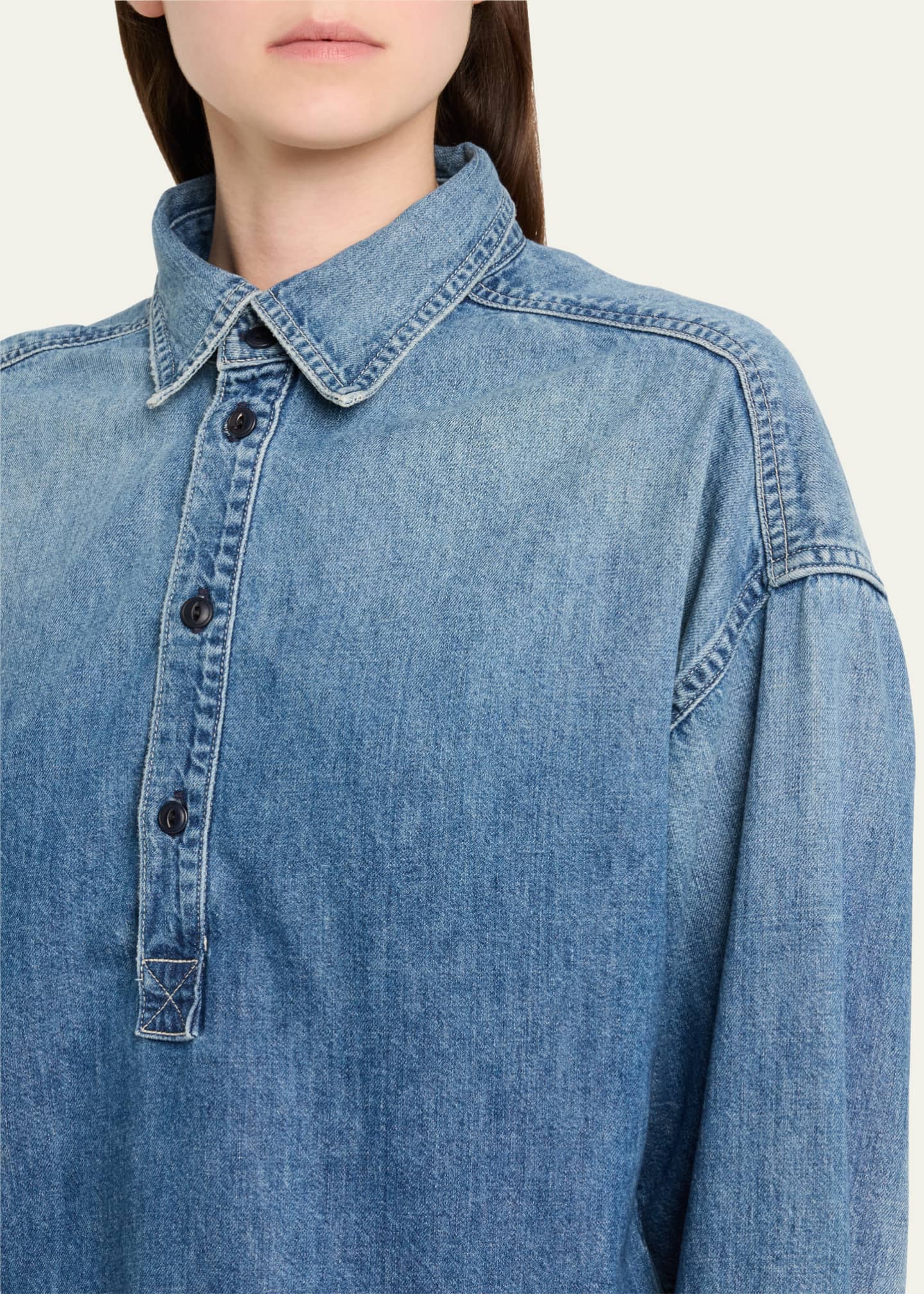 AMO Denim Carole Long-Sleeve Denim Popover Shirt Image 5 of 5