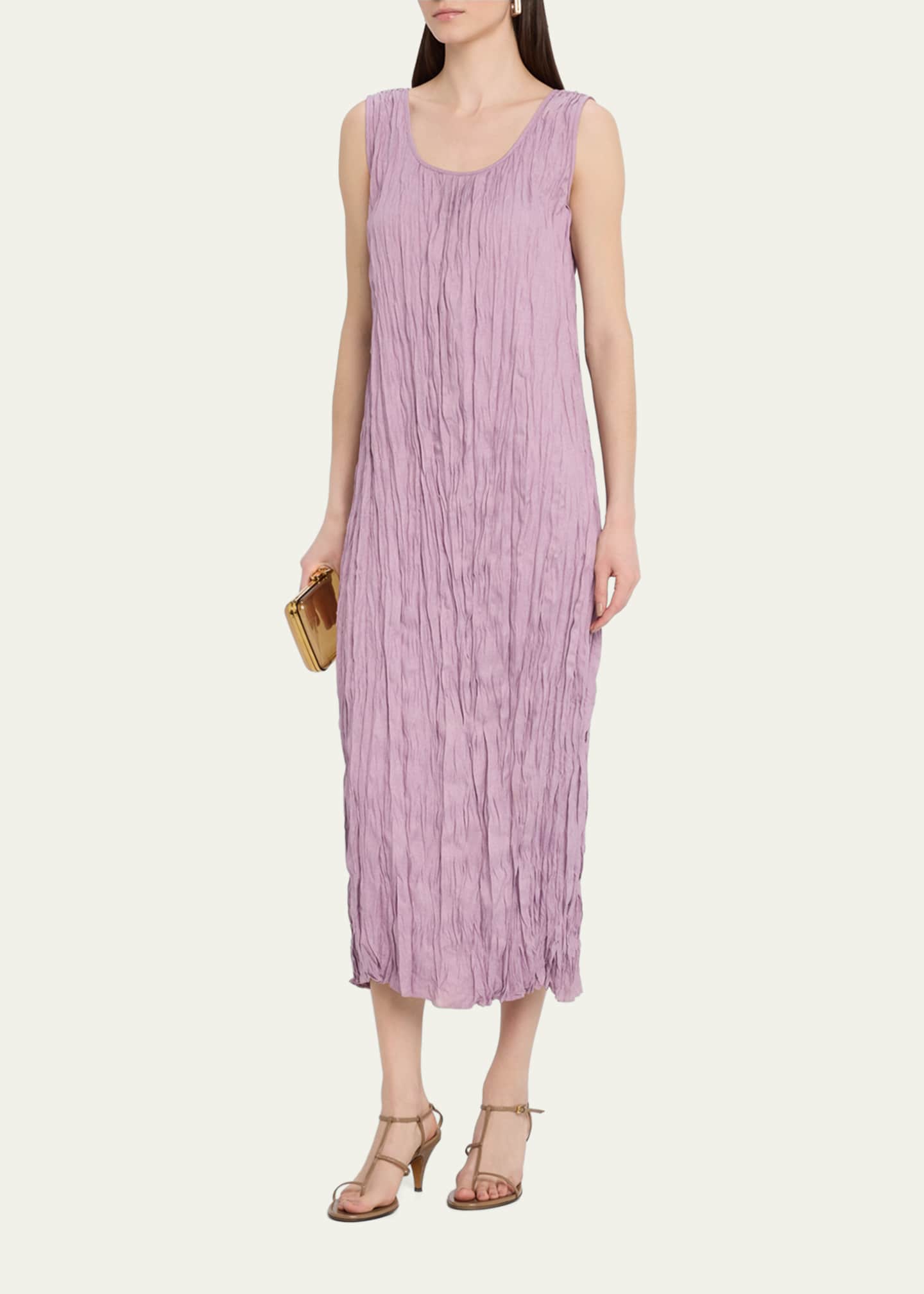 Lafayette 148 New York Sleeveless Crinkled Scoop-Neck Midi Dress Image 2 of 5