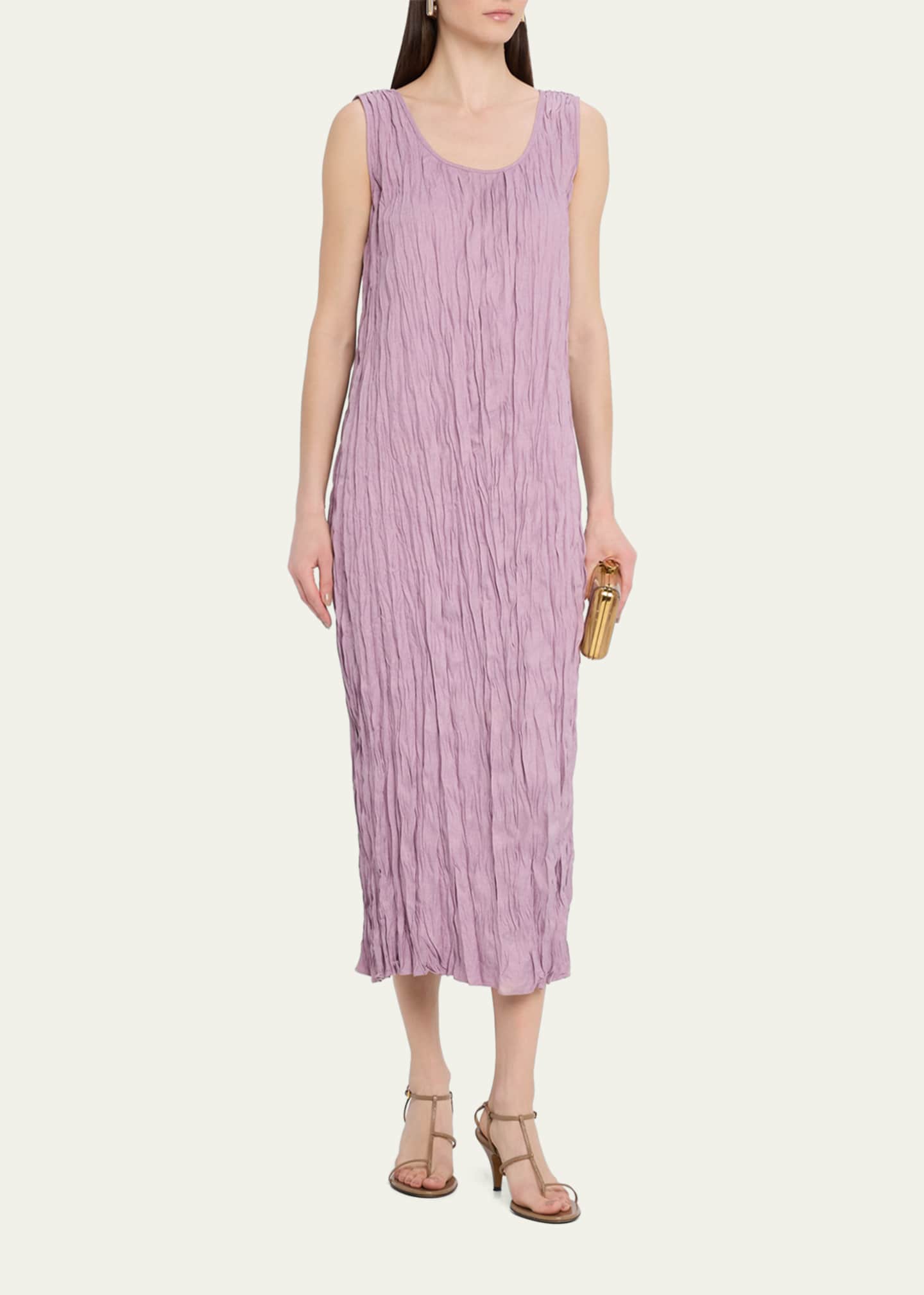 Lafayette 148 New York Sleeveless Crinkled Scoop-Neck Midi Dress Image 4 of 5