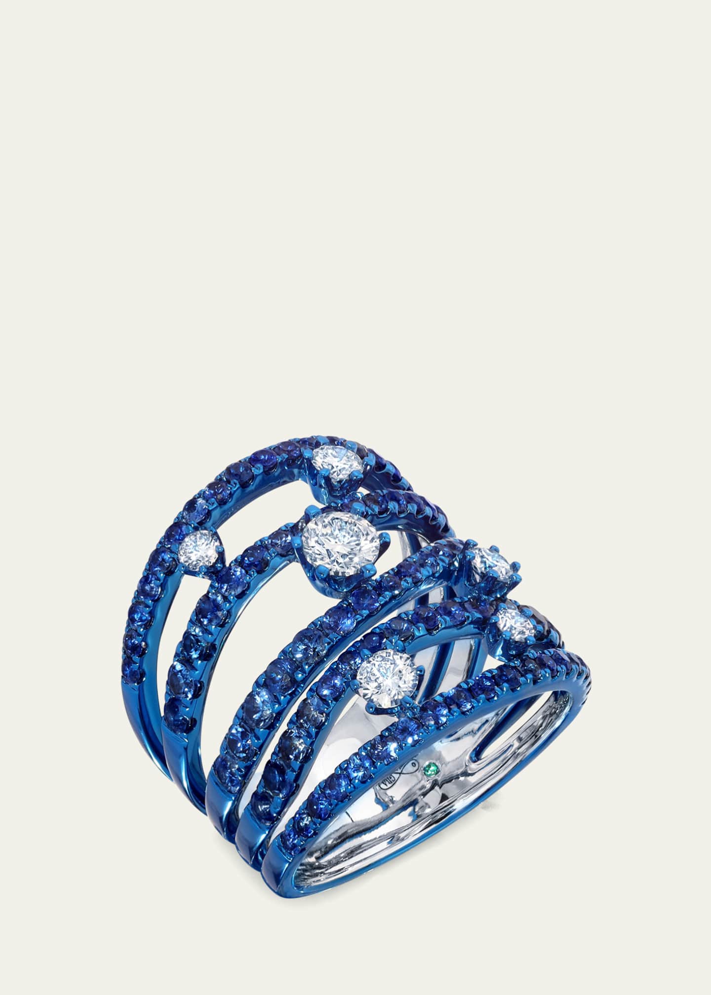 Graziela Gems 18K White Gold Rio Cage Diamond and Sapphire Ring with Blue Rhodium, Size 7 Image 2 of 2