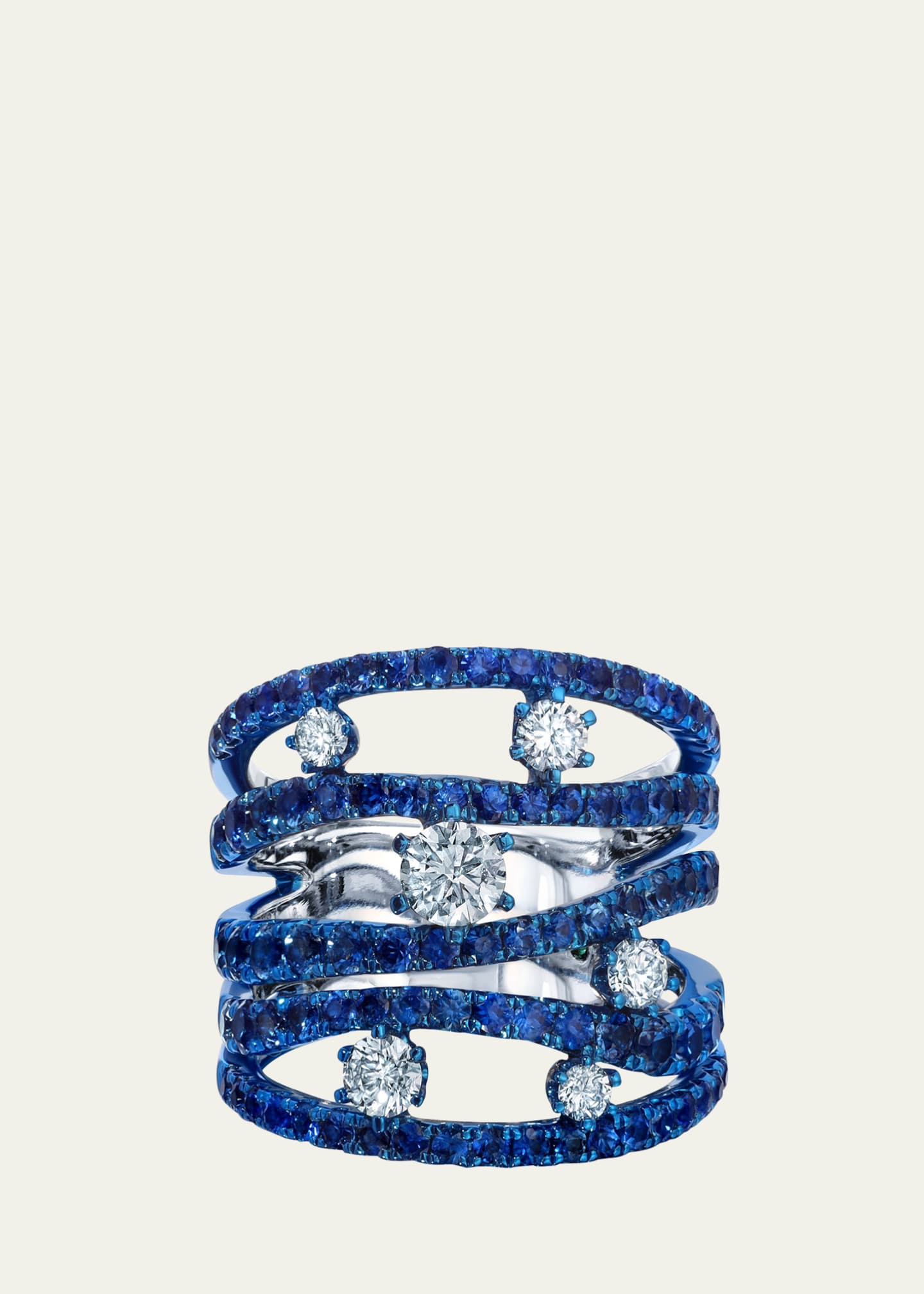 Graziela Gems 18K White Gold Rio Cage Diamond and Sapphire Ring with Blue Rhodium, Size 7 Image 1 of 2