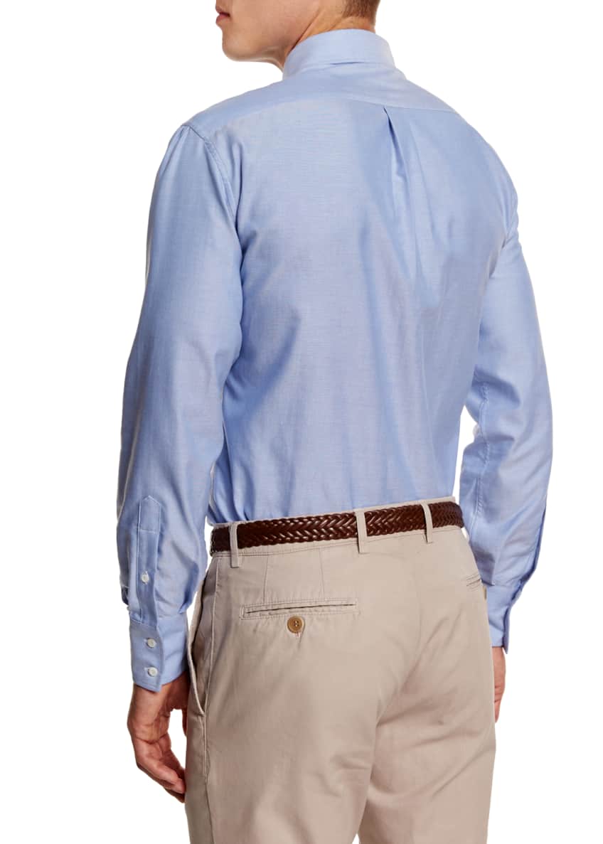 Brunello Cucinelli Oxford Button-Down Sport Shirt, Blue Image 2 of 5
