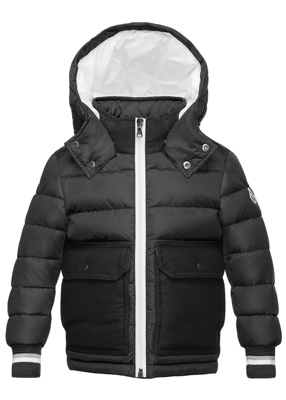 Image 1 of 1: Rabelais Hooded Wool-Trim Puffer Coat, Gray, Size 4-6