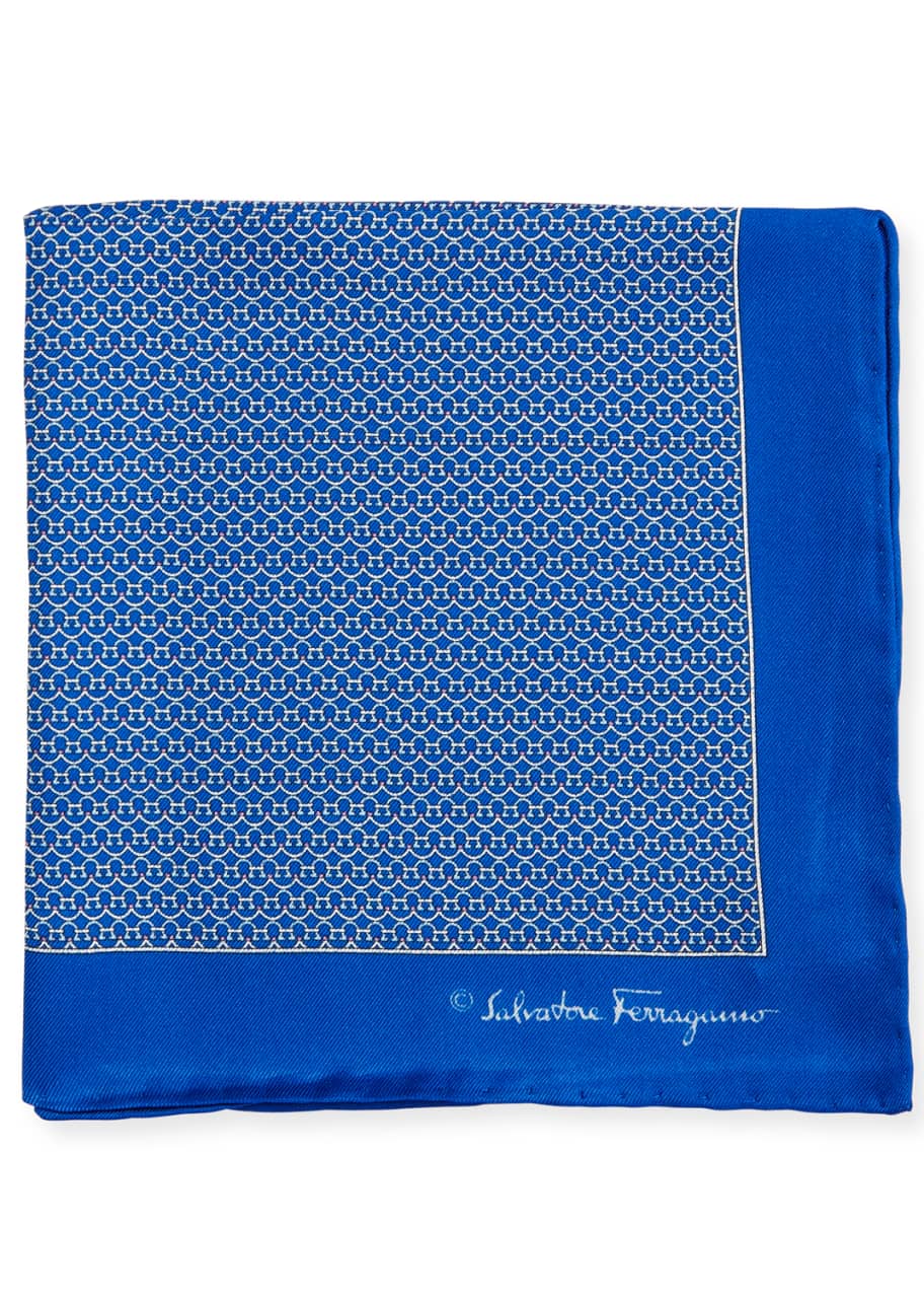 Image 1 of 1: Party Gancini-Print Pocket Square, Blue