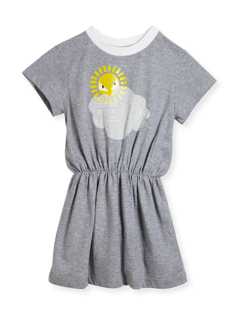 Image 1 of 1: Short-Sleeve Logo Cloud Sun Graphic Dress, Size 10-14